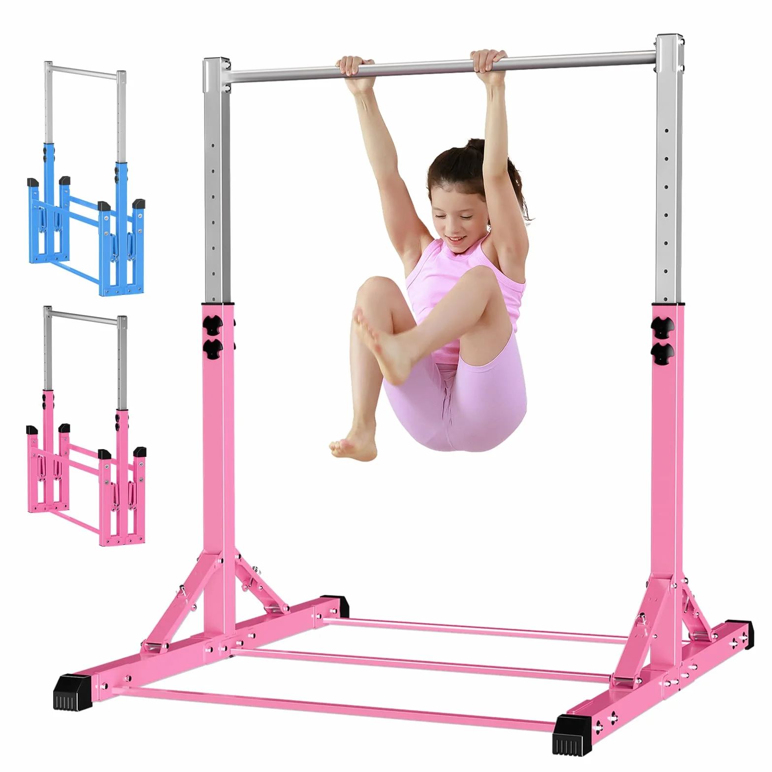 Barra da Ginnastica Pieghevole per Bambini, Regolabile in Altezza, Struttura in Acciaio Stabile, Antiscivolo