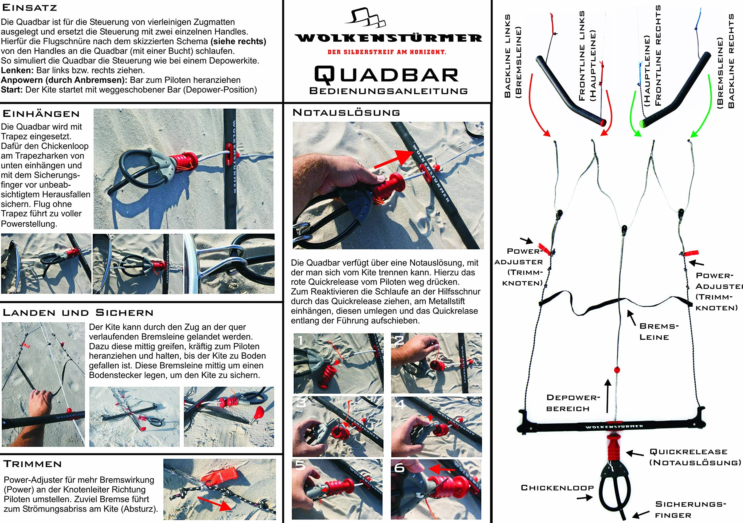 Wolkenstürmer Quad-Bar 60 cm manubrio a quattro linee per aquiloni acrobatici