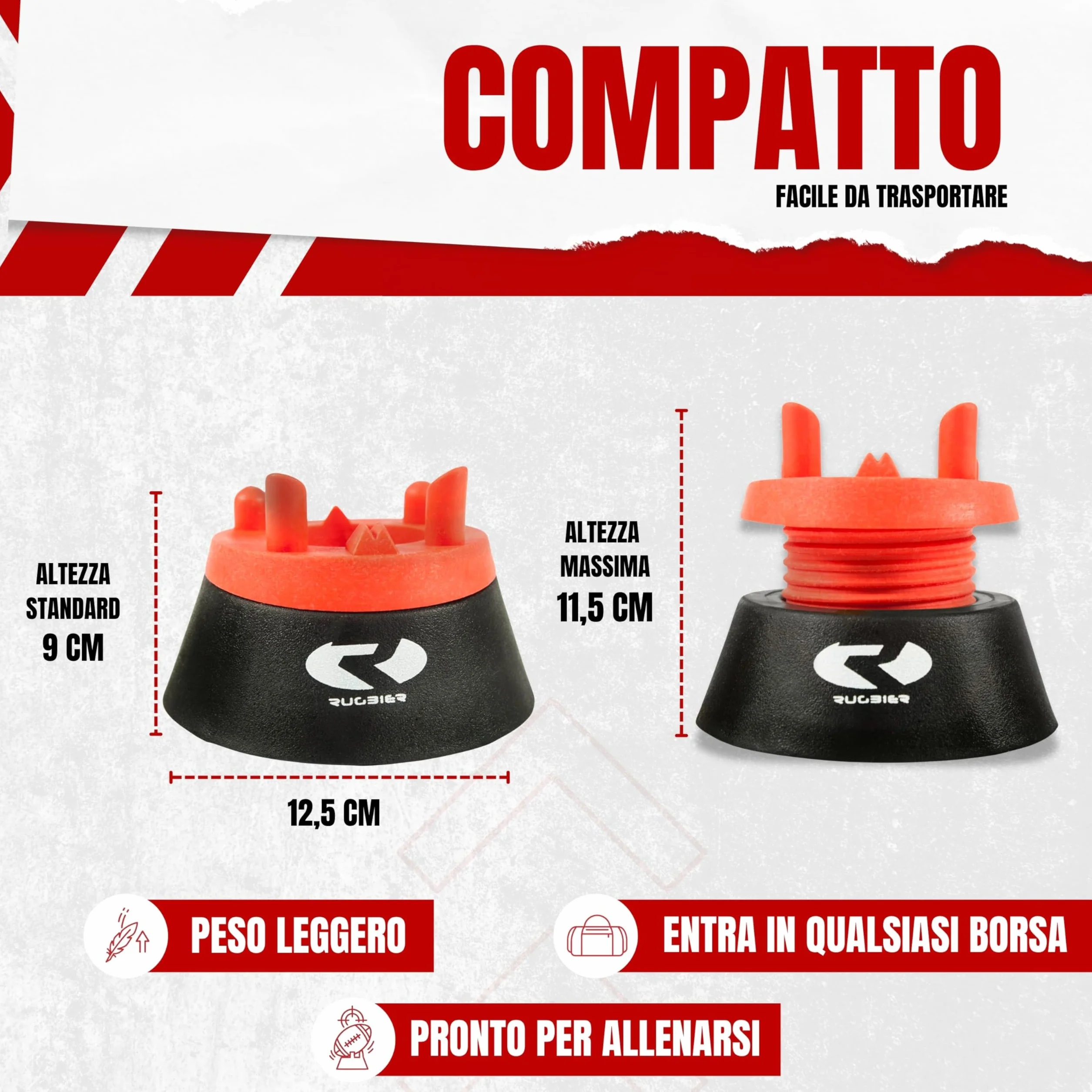 Tee da Rugby Regolabile Professionale Rosso/Nero – Supporto Calci Altezza Regolabile per Allenamento e Partita