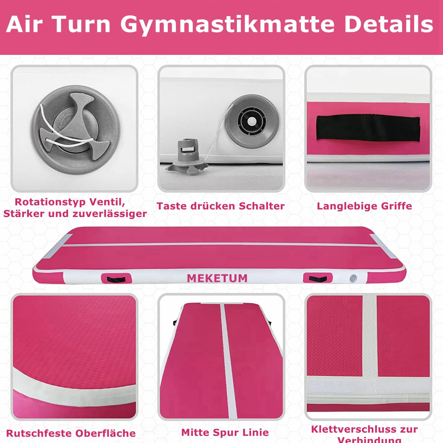 Air Track Tappetino Ginnastica Artistica 2 3 4 5 6 Metri 10/20CM Spessore Materasso Ginnastica da Casa/Yoga/Formazione/Cheerleading/Divertimento Acqua con Pompa (Rose Plus, 3M15)