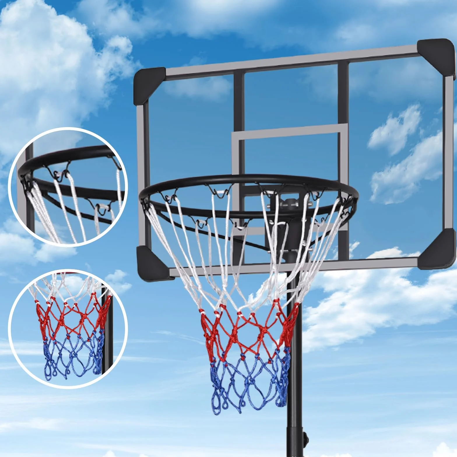 Canestro da basket portatile regolabile 7 piedi tabellone trasparente 165-213 cm