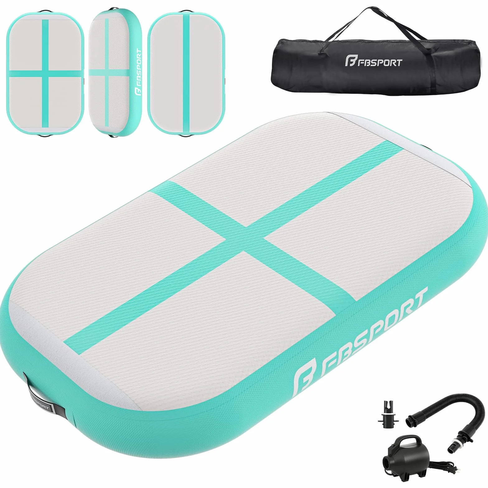 FBSPORT Airtrack Matte, Altezza 10 cm, Spessore 60 cm, Tumbling Matte Gonfiabile, Ginnastica con Pompa ad Aria, Tappeto da Allenamento con Borsa, Tappeto da Ginnastica per Casa, Esterno, Yoga