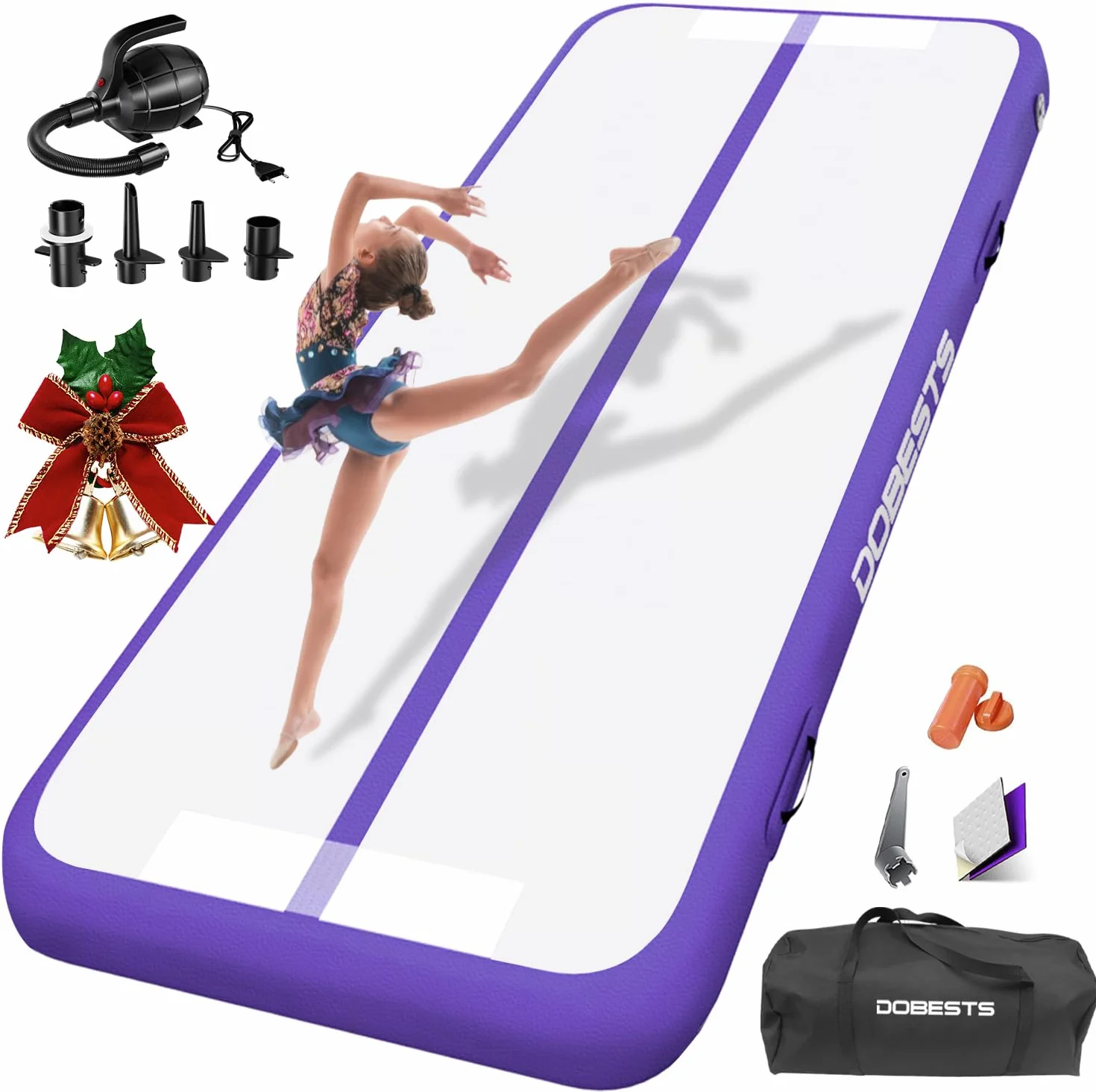 DOBESTS Airtrack Tumbling Matte, tappetino da ginnastica con pompa ad aria, 2/3/4/5/6m tappetino da allenamento con borsa per il trasporto