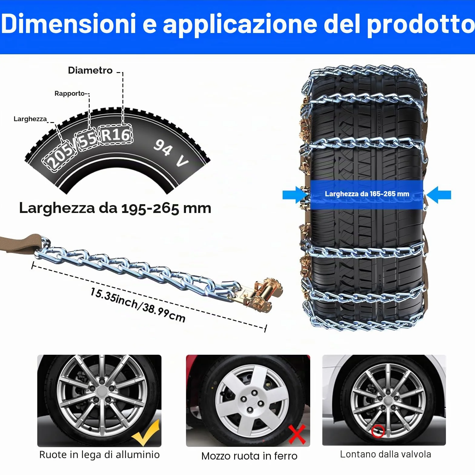 Ninonly Catene da Neve Universali Auto Camion SUV 165-265 mm 10 Pezzi