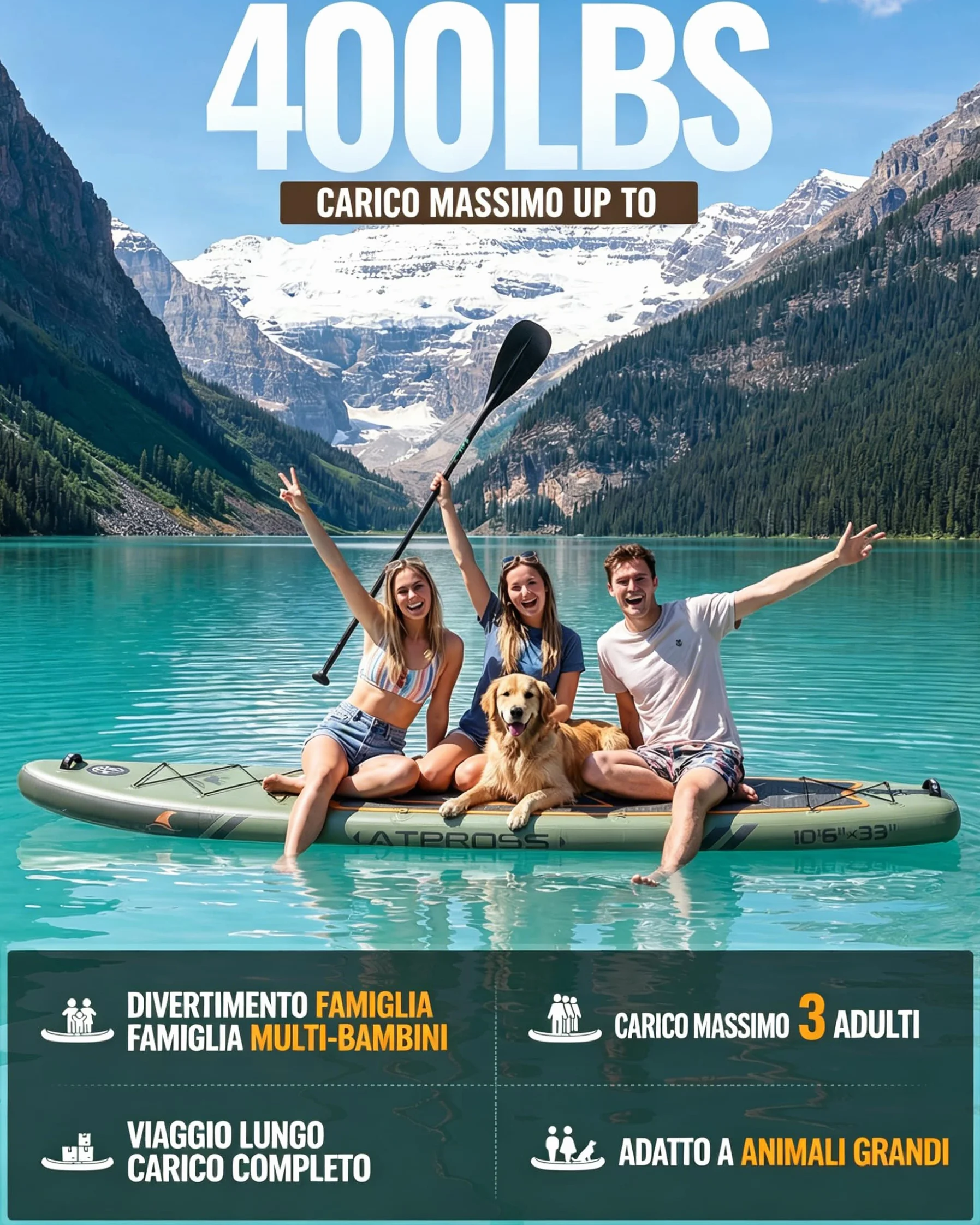 Tavola SUP Gonfiabile 320x84cm Stand Up Paddle per 2 Persone Portata 200kg con Sedile Kayak Accessori