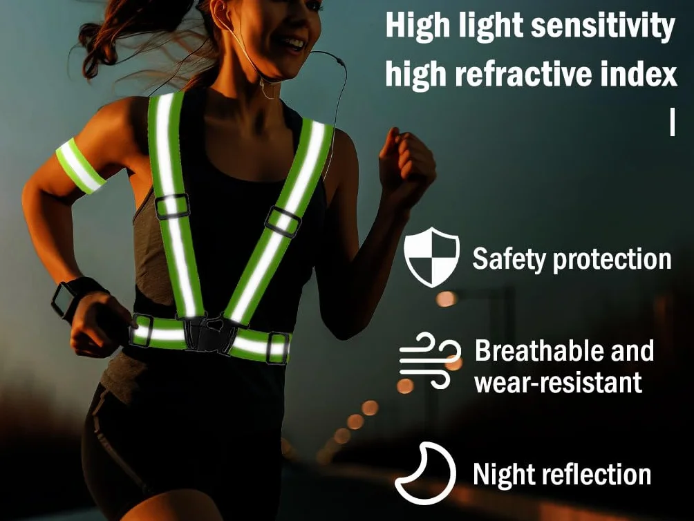 Gilet Catarifrangente Regolabile ad Alta Visibilità con Braccialetti Riflettenti, per Corsa Ciclismo Attività all'Aperto