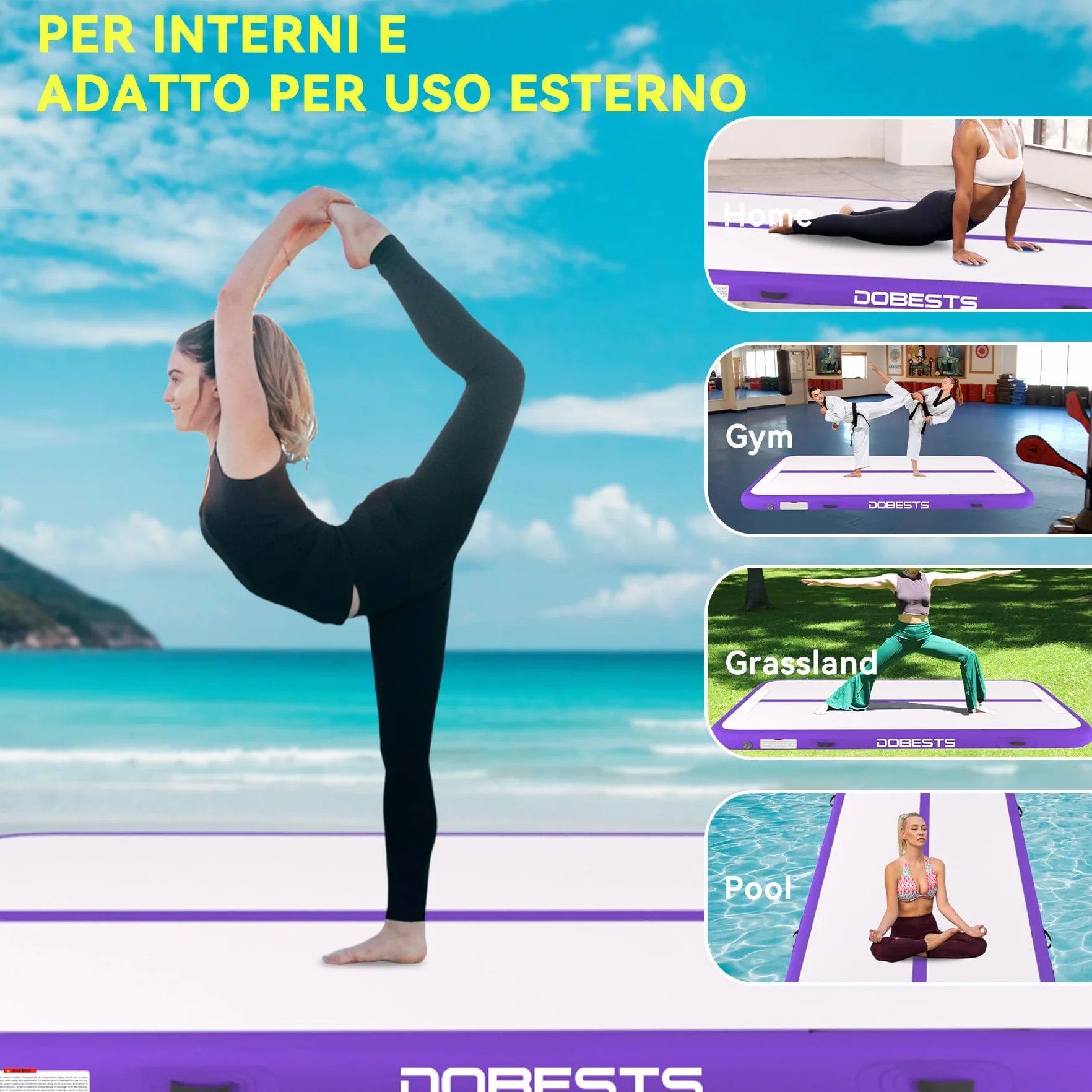 DOBESTS Airtrack Tumbling Matte, tappetino da ginnastica con pompa ad aria, 2/3/4/5/6m tappetino da allenamento con borsa per il trasporto
