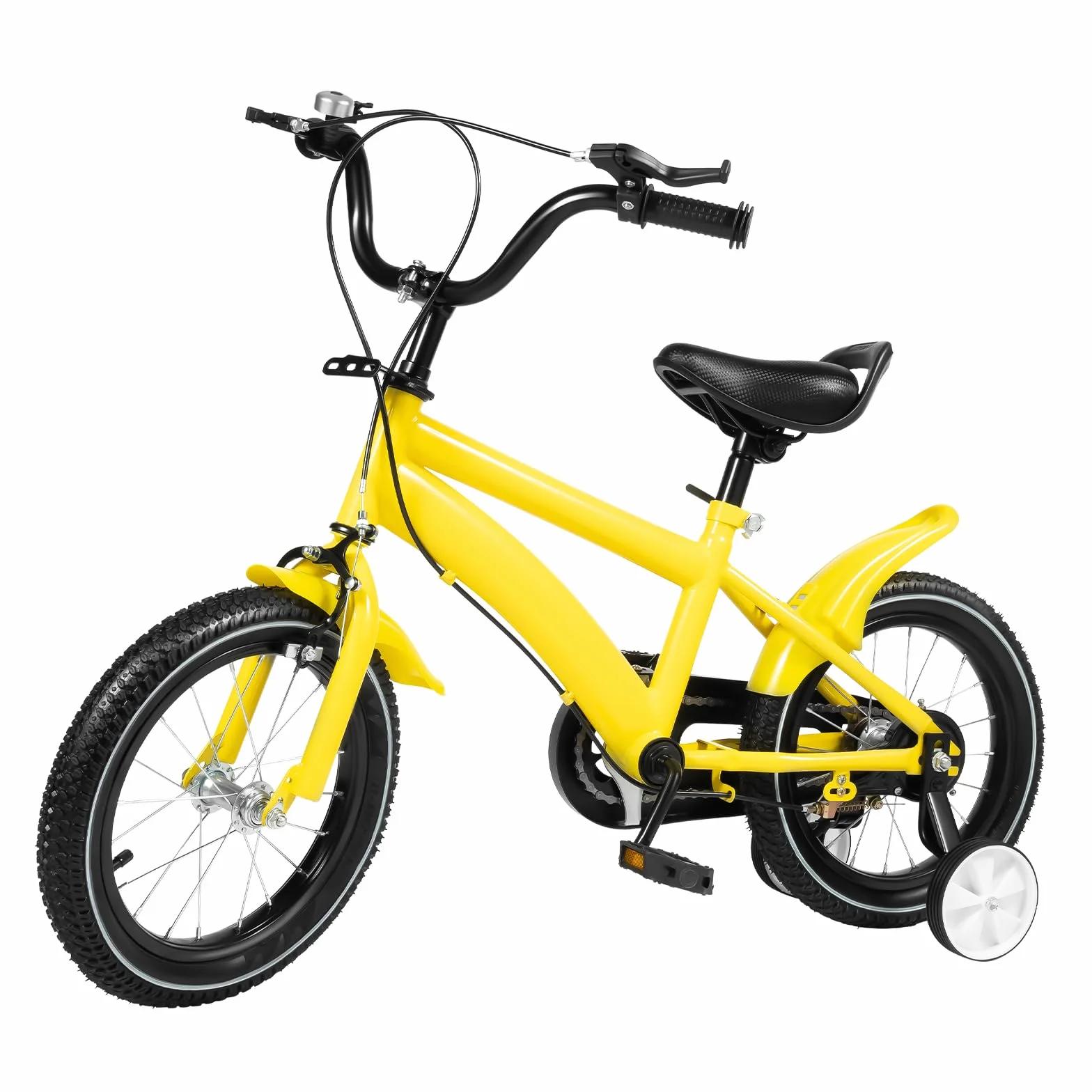 Bicicletta per Bambini 14 Pollici con Ruote di Sostegno, Sedile Regolabile, Manubrio, Catena Inclusa