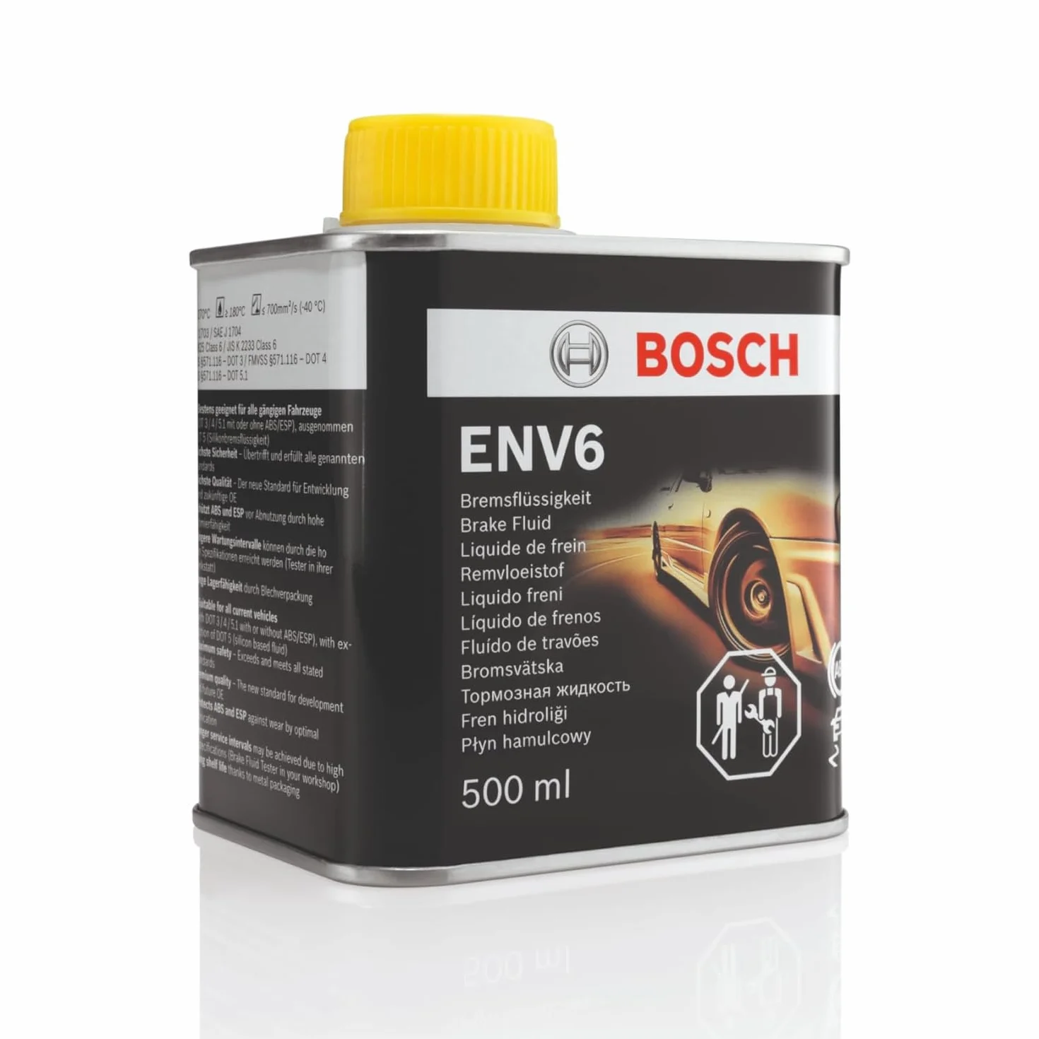 Liquido Freni Bosch ENV6, 0,5 L – Per veicoli con o senza freni ABS/ESP – Qualità Bosch – Compatibile con DOT 3, 4, 4 HP/LV e 5.1