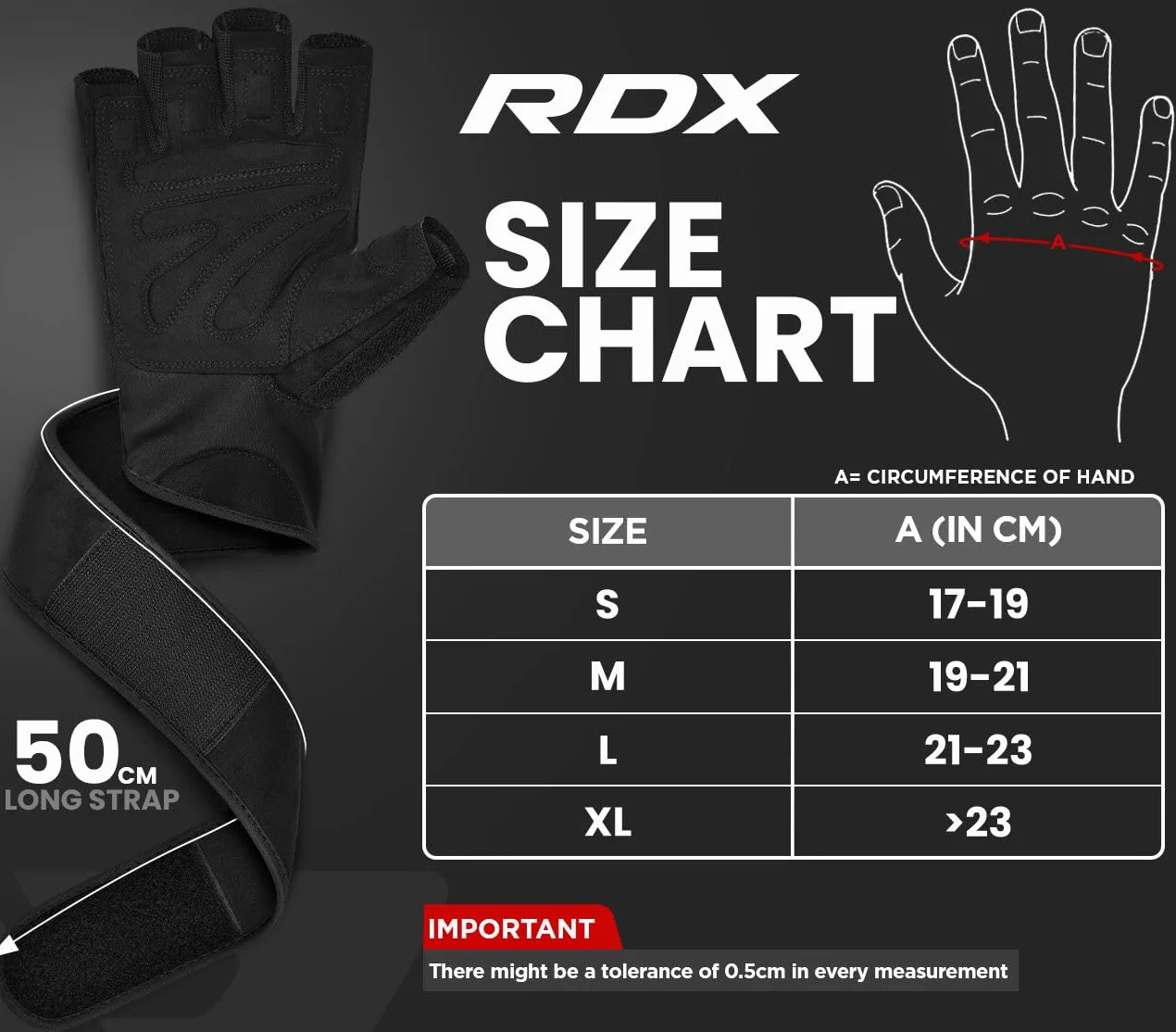 RDX Guanti Palestra Pelle Fitness Lunghi Polso Sollevamento Pesi Antiscivolo