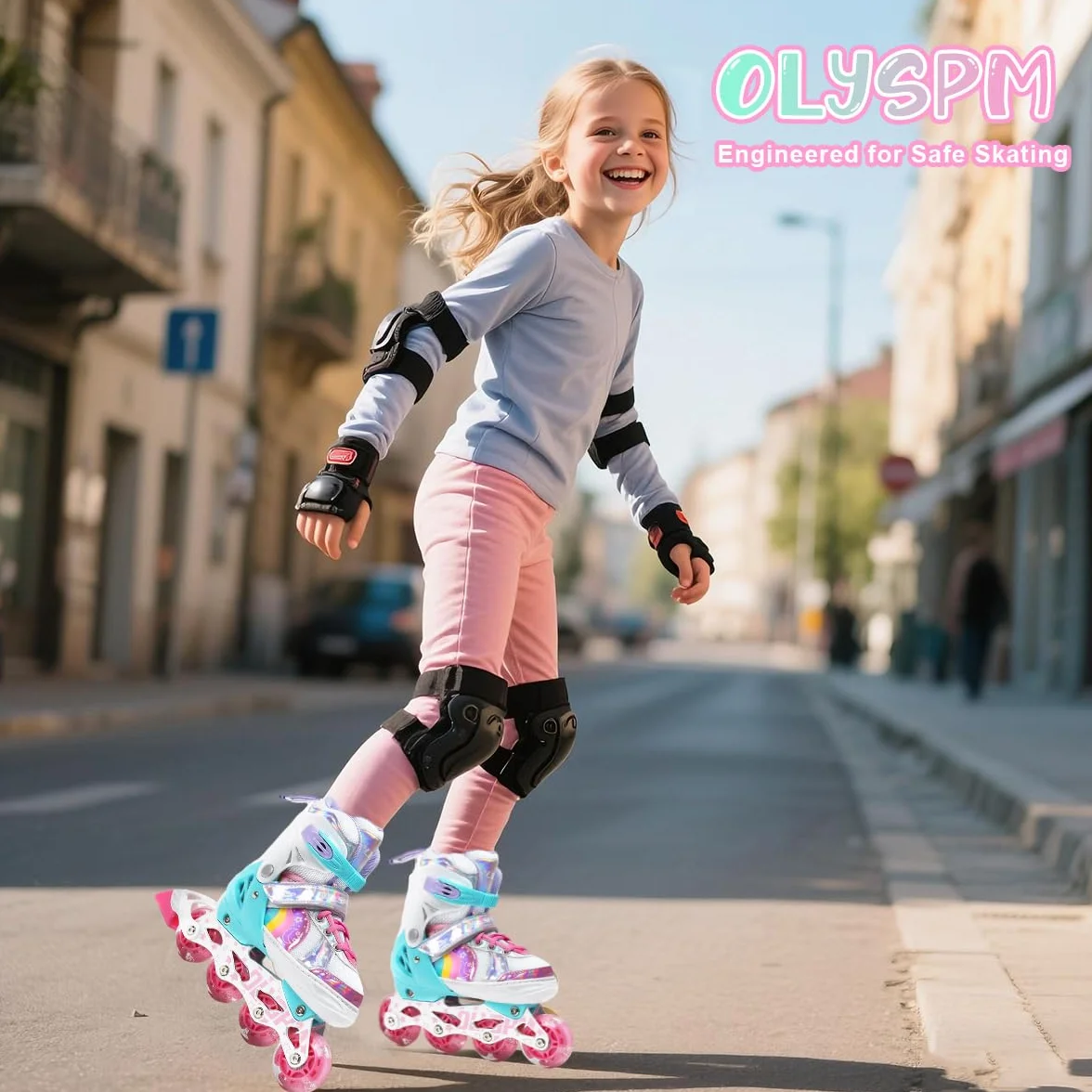 Pattini in Linea Bambina luminosi regolabili,unicorno arcobaleno,Pattini a rotelle con Tutte Ruote LED per Principianti Bambini,Regalo di Natale