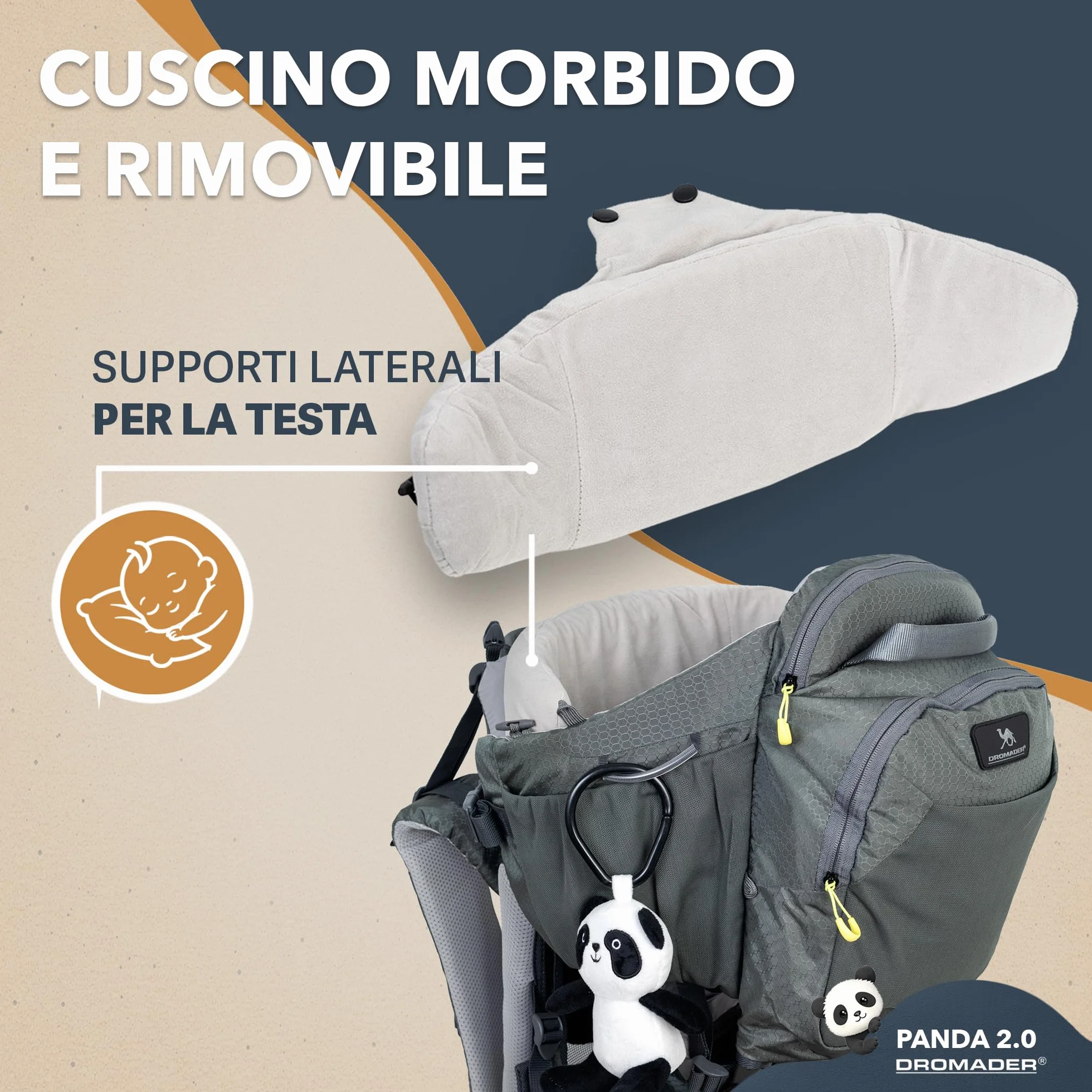 DROMADER Zaino Porta Bambino Montagna con Sedile Regolabile e Parasole Retrattile