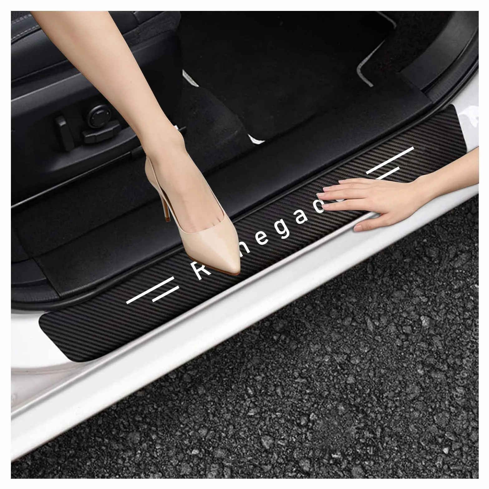 4 Pezzi Car Battitacco Adesivi Soglie Antiscivolo,Battitacco Auto Personalizzato Compatibile con JEEP Renegade Battitacco Auto Guardia Porta Soglia Anti-Graffio