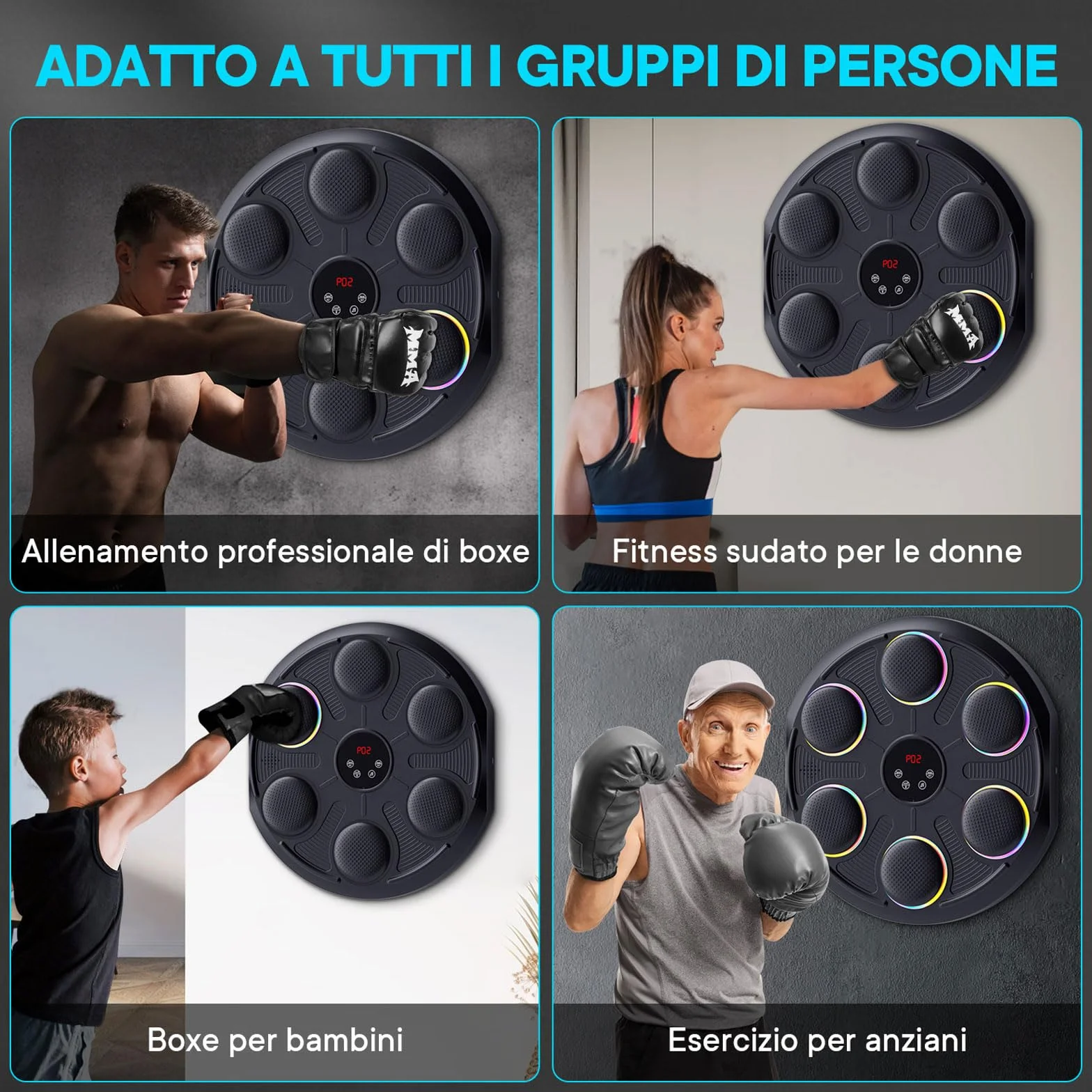 Music Boxing Machine - Tirapugni Musicale da Parete con 12 velocità e modalità Luce, Bluetooth, Macchina da Boxe per Allenamento Casa, Include Guanti MMA, per Allenamento Casa Adulti