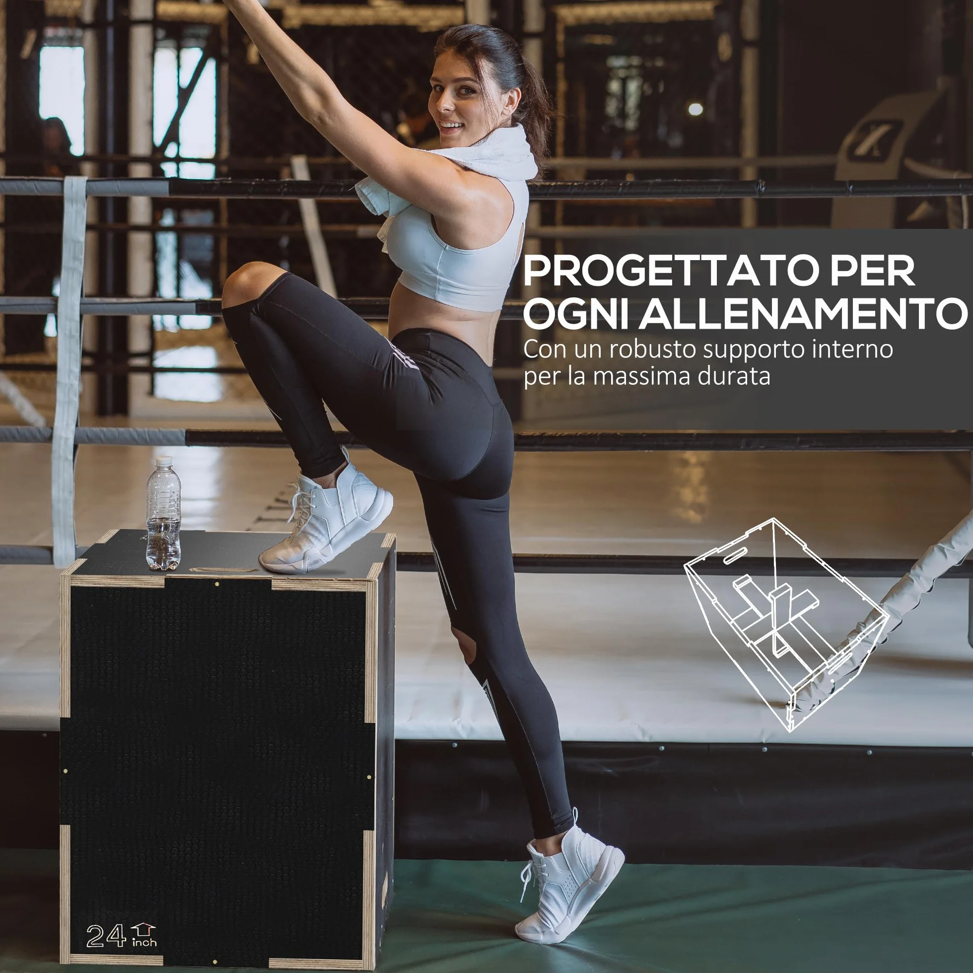 SPORTNOW Box Pliometrico 3 in 1 Plyo Box Legno Antiscivolo 3 Altezze Allenamento Casa Palestra Nero