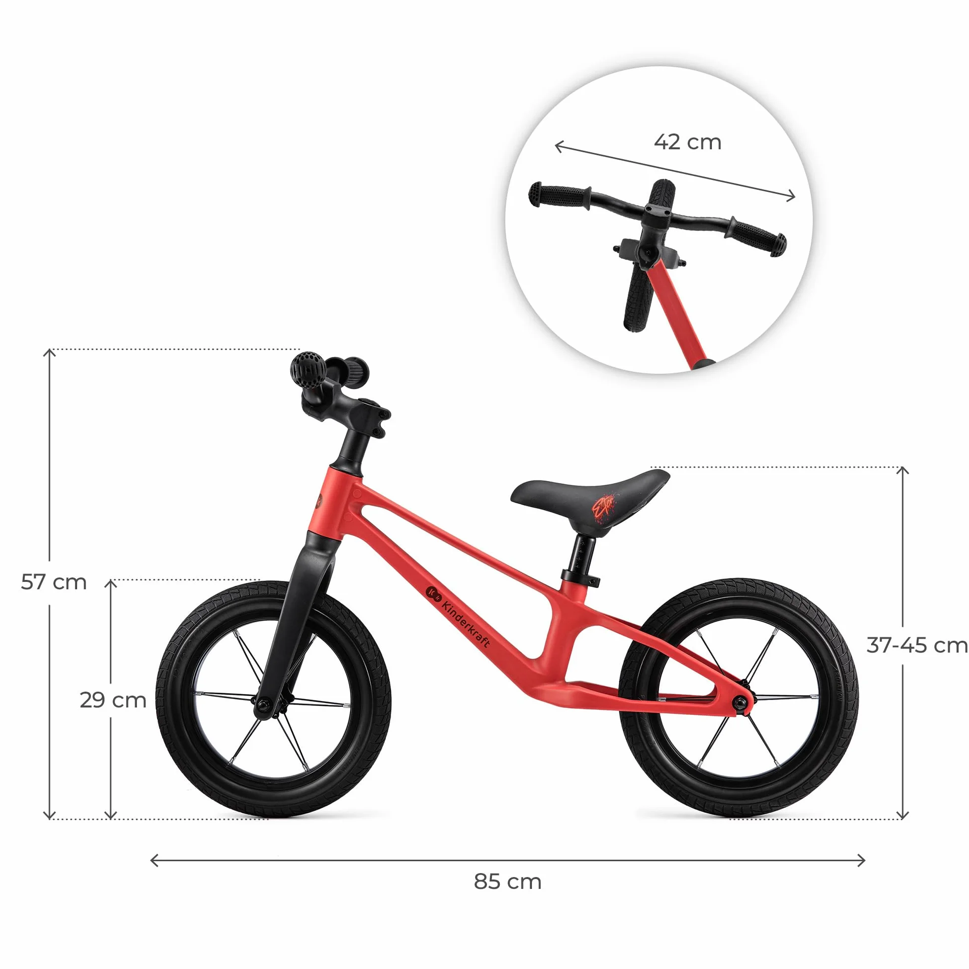 Kinderkraft ETER Bicicletta da corsa 12 pollici 35 kg telaio nylon sella regolabile manubrio limitato
