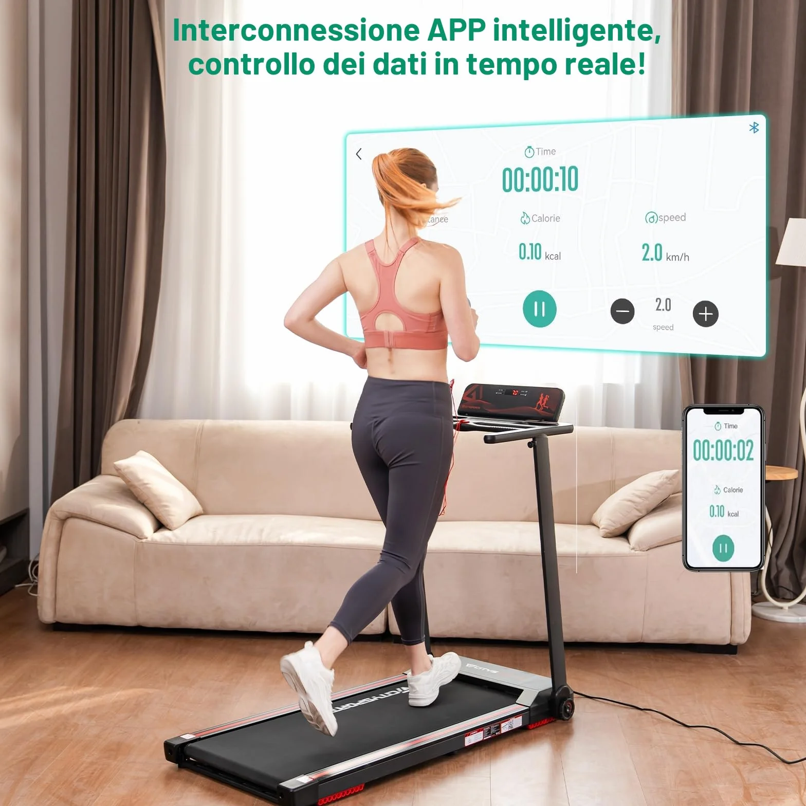 CITYSPORTS Tapis Roulant Elettrico Pieghevole 1-12km/h Salvaspazio Display LED Compatto Casa