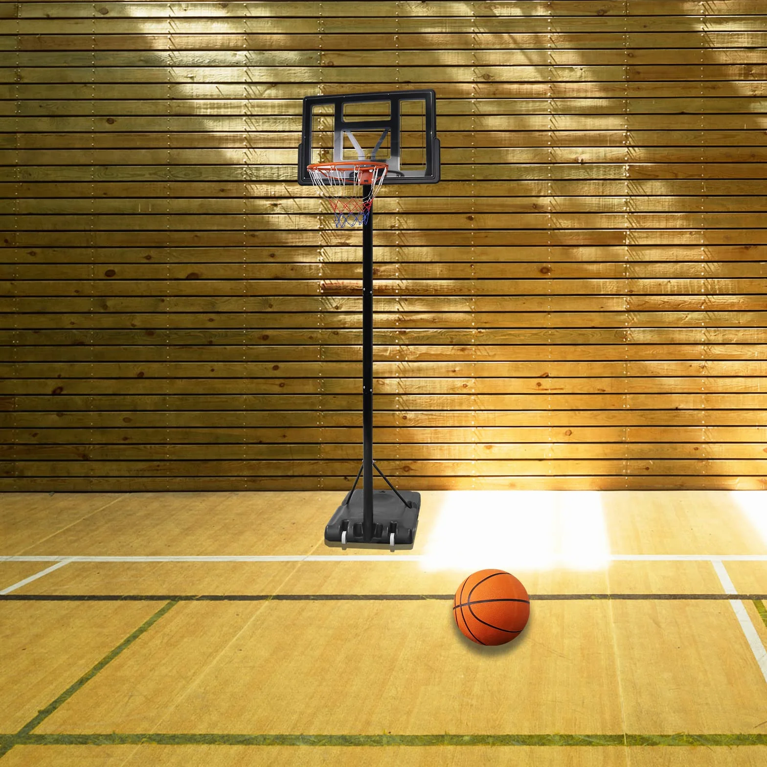 Canestro da Basket Regolabile Portatile con Ruote, Supporto per Basket da Esterno e Interno con Pallacanestro e Pompa