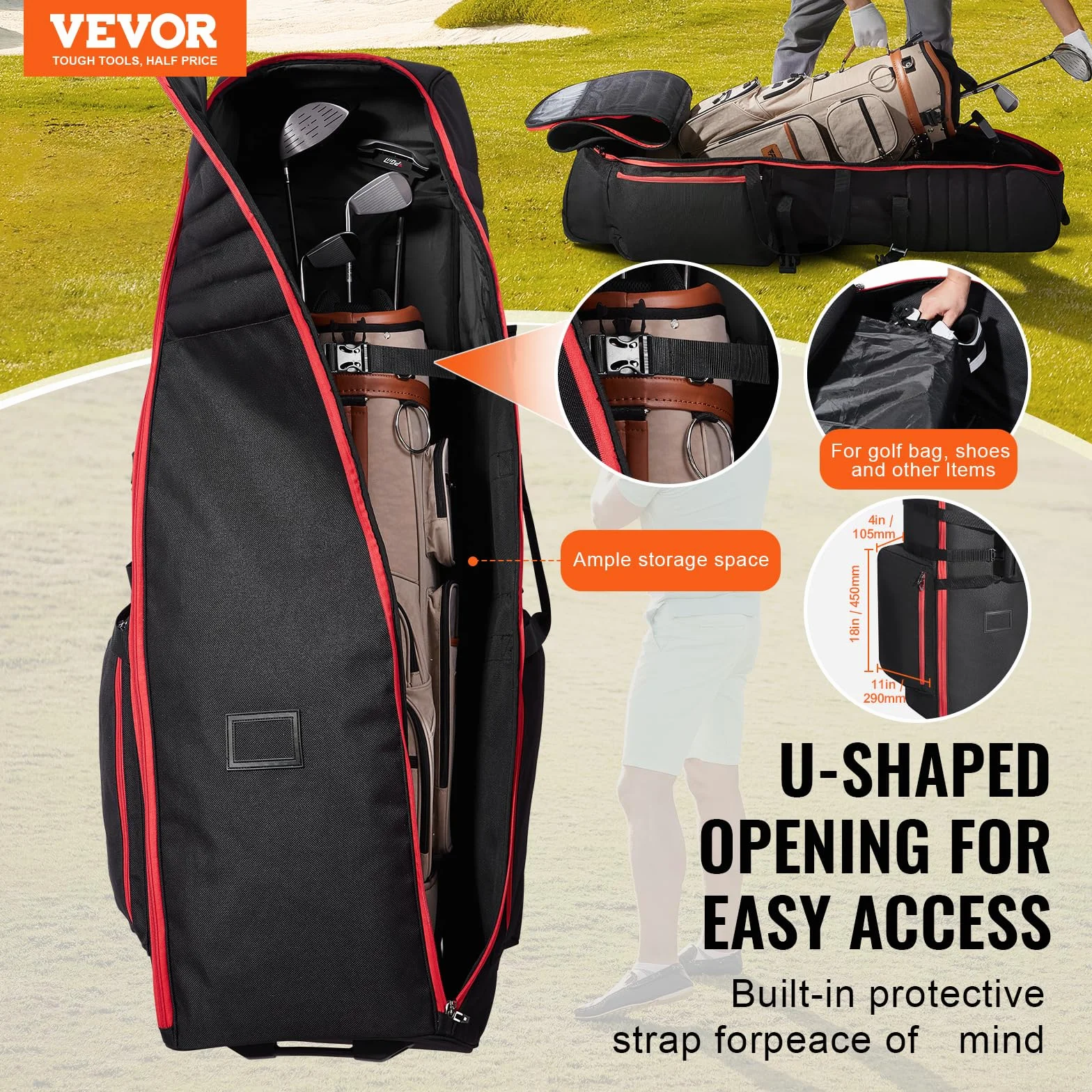 VEVOR Borsa da Viaggio per Golf, Custodia Morbida da Viaggio per Esterni, in Poliestere Oxford 1800D Resistente, Impermeabile, Imbottita con Ruote, Borsa Pieghevole per Mazze da Golf per Aereo