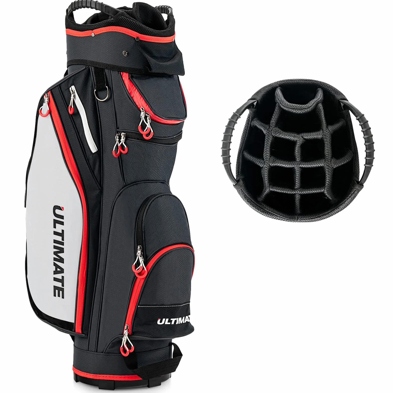 GYMAX Borsa da Golf 14 Divisori 8 Tasche con Cerniera Borsa Termica Copertura Antipioggia