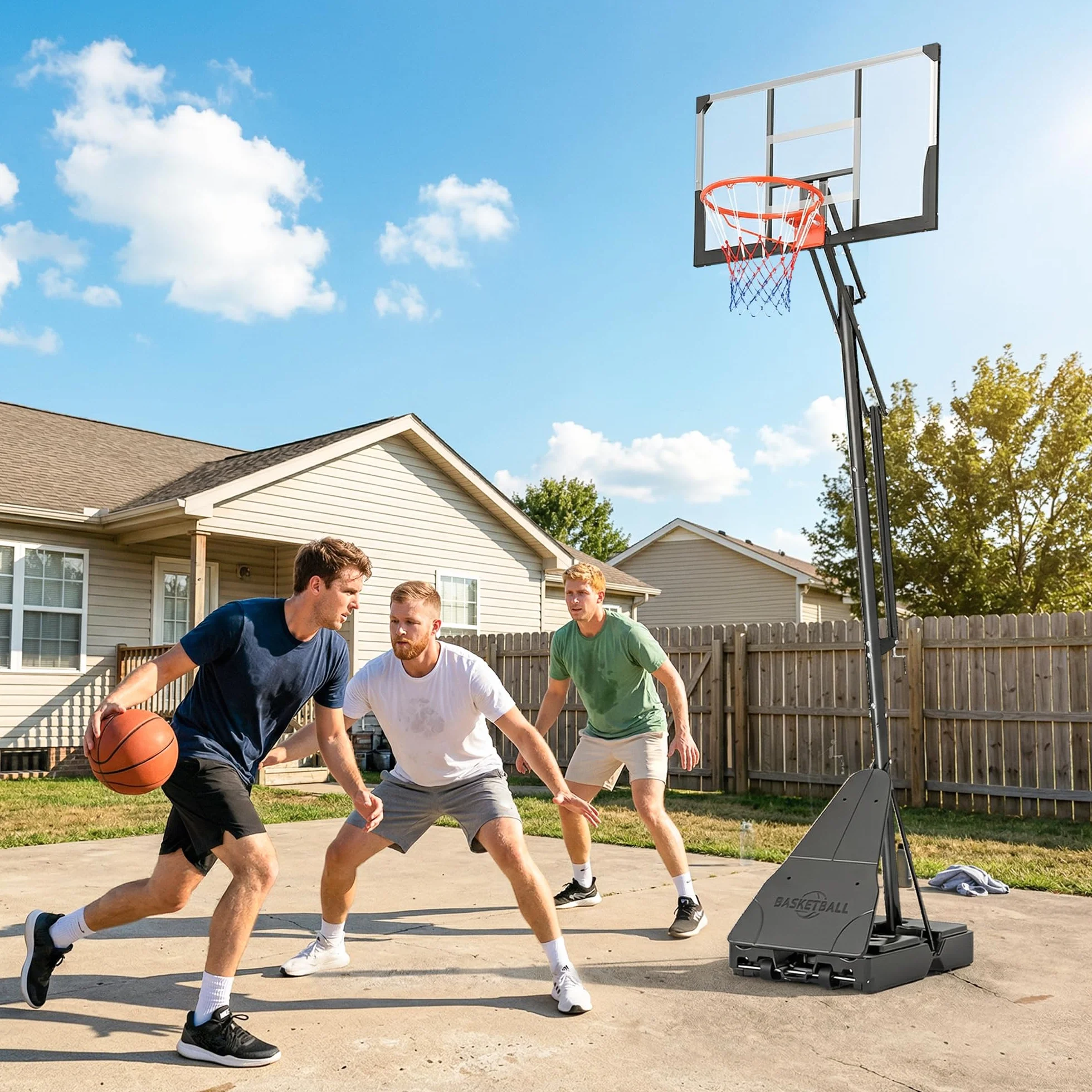 SPORTNOW Canestro Basket Regolabile per Adulti Altezza 2.45-3.05 m, Base Riempibile, Tabellone Antishock, Nero