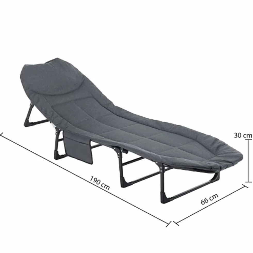 Shally Dogan Lettino Brandina da Campeggio Richiudibile con Tasca Laterale Portaoggetti Portatutto, Letto Pieghevole Salvaspazio con Chiusura Slim, Cuscino Rialzato e Porta Oggetti da Esterni Giardino
