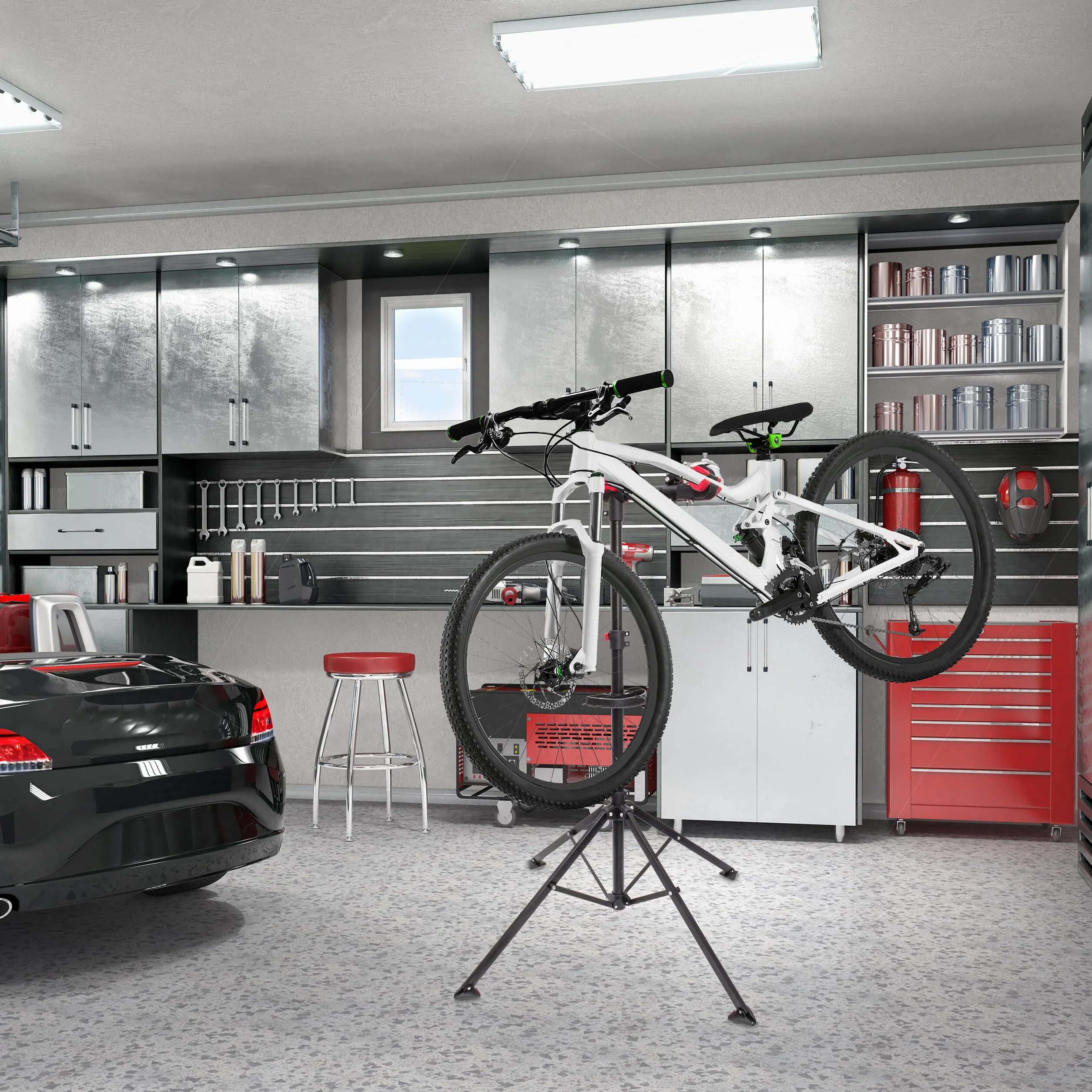 Relaxdays Supporto per Bicicletta, Stand Tripode da Riparazione, Acciaio, Nero