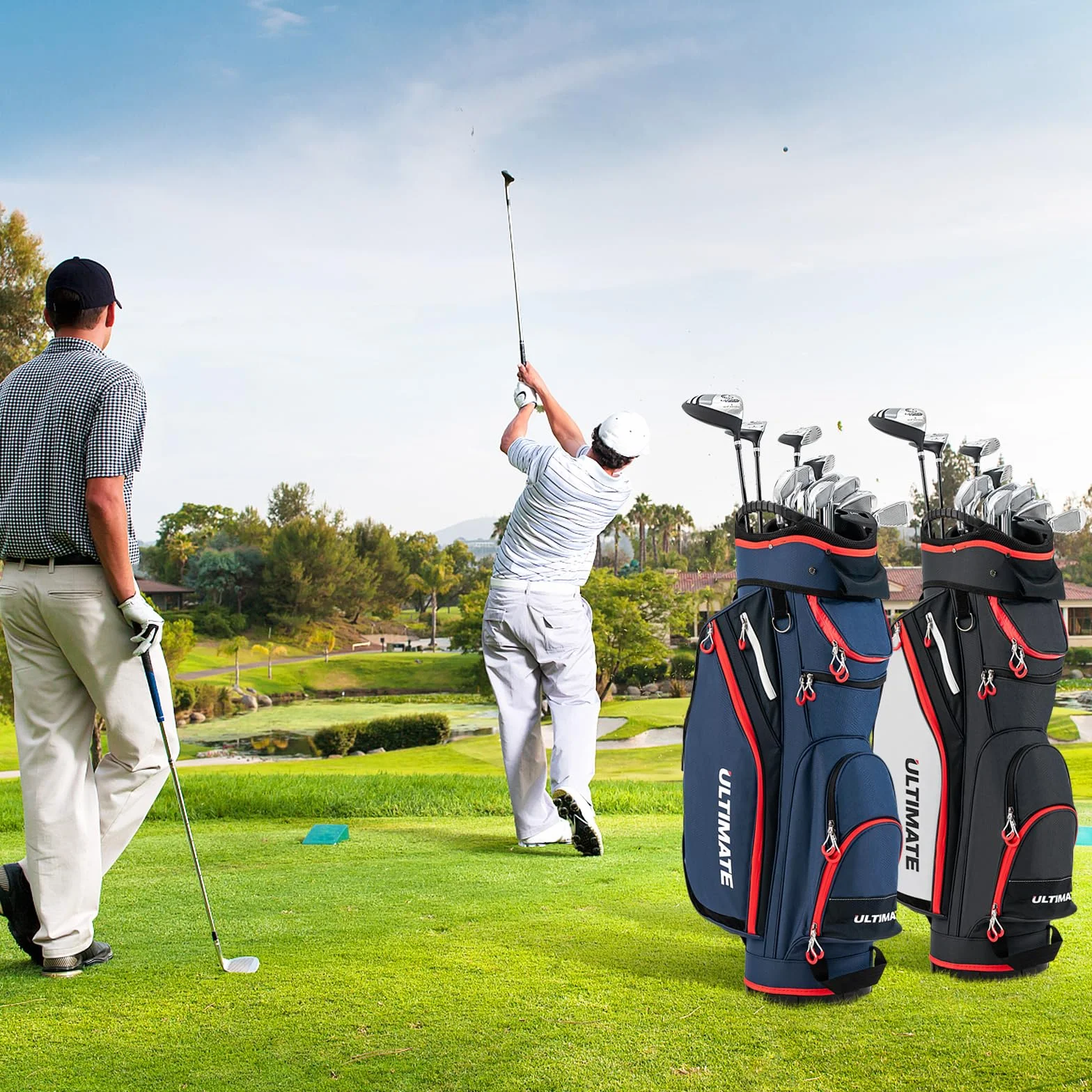 GYMAX Borsa da Golf 14 Divisori 8 Tasche con Cerniera Borsa Termica Copertura Antipioggia