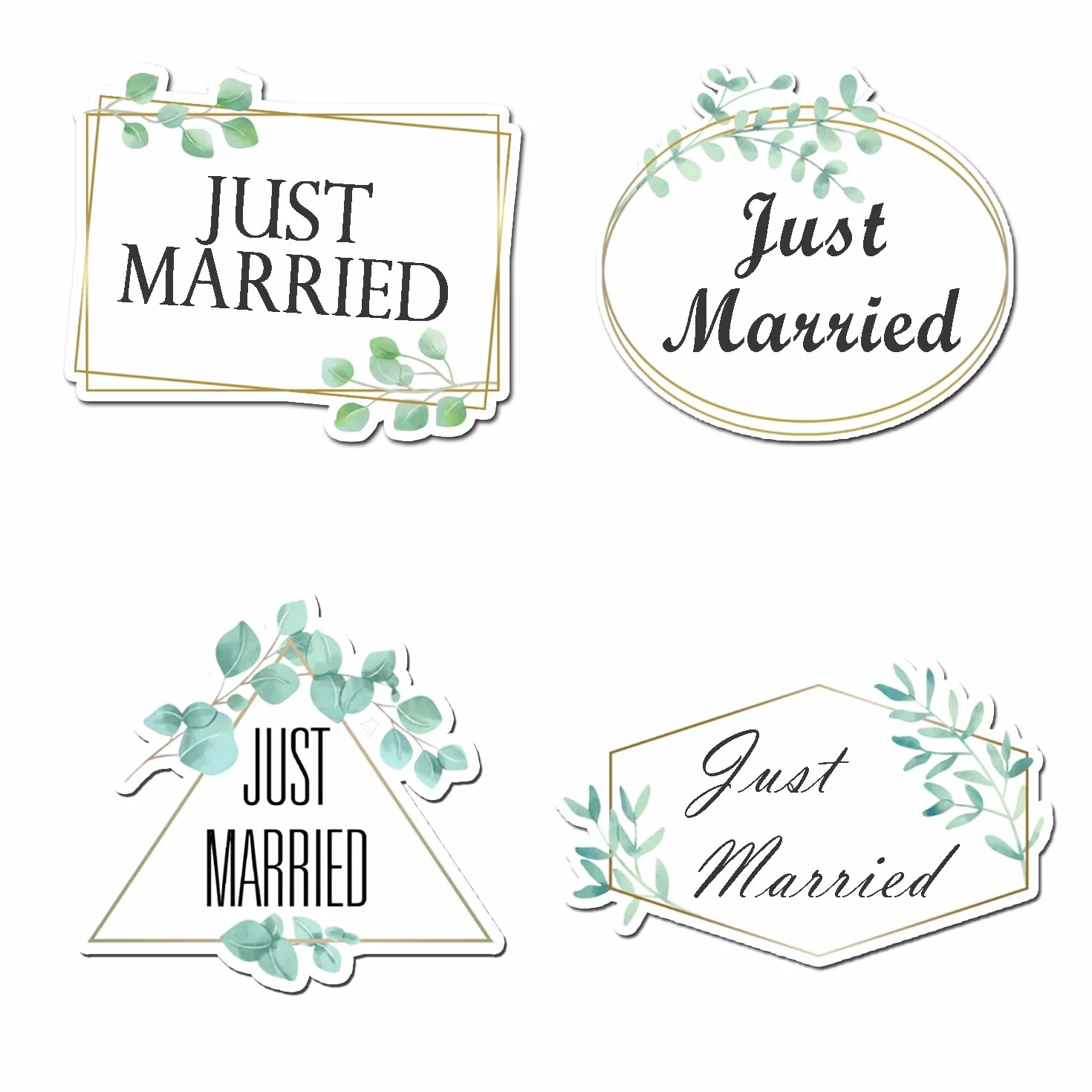 4 magneti per auto Just Married, 28 x 17 cm, decorazioni con scritta "Just Married", riutilizzabili, non adesivi, per auto nuziali, pannelli delle porte e frigoriferi