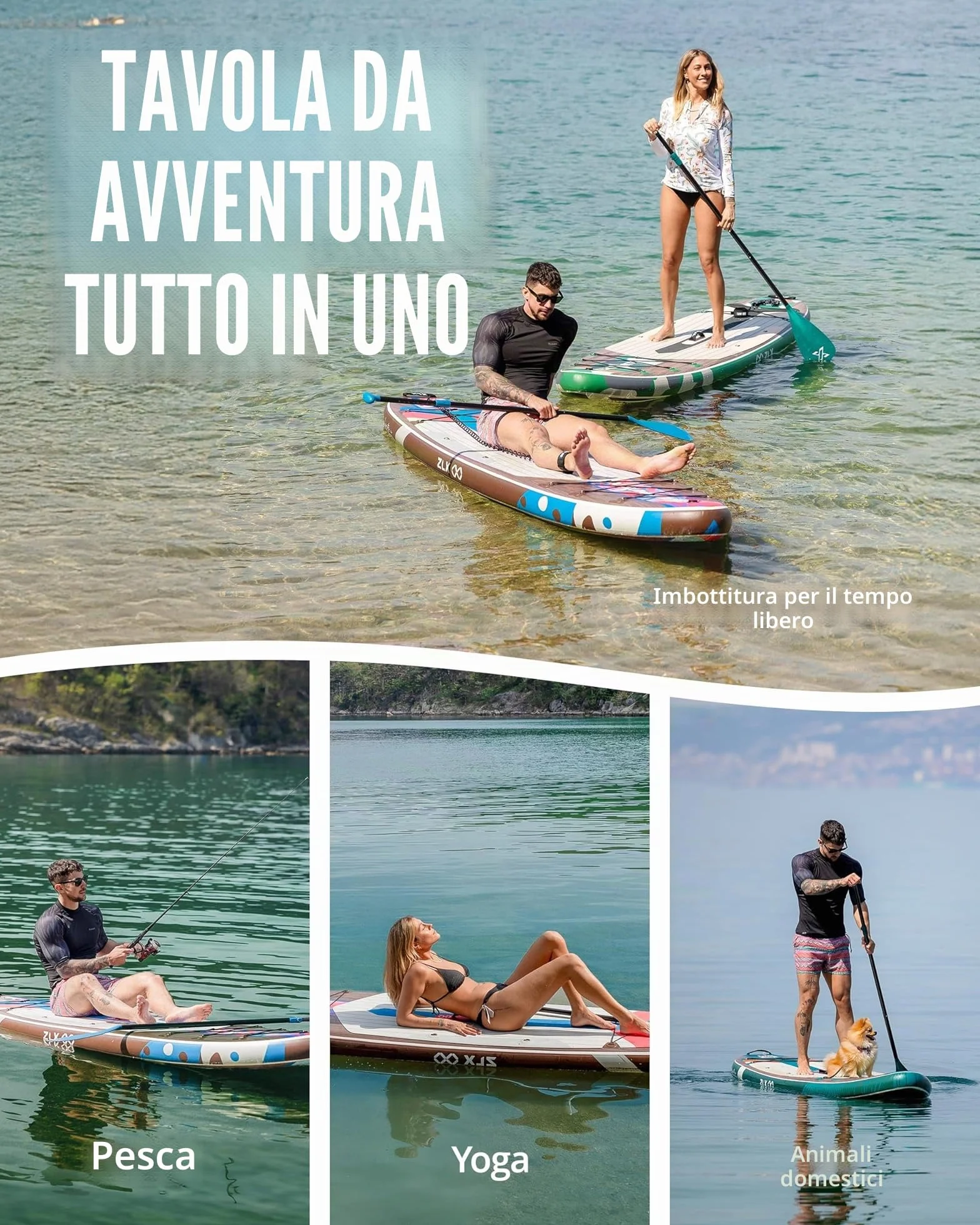 SUP Gonfiabile 320x84cm Completo, Tavola SUP Max 200 Kg, Pinna Centrale, Deck Antiscivolo per Adulti
