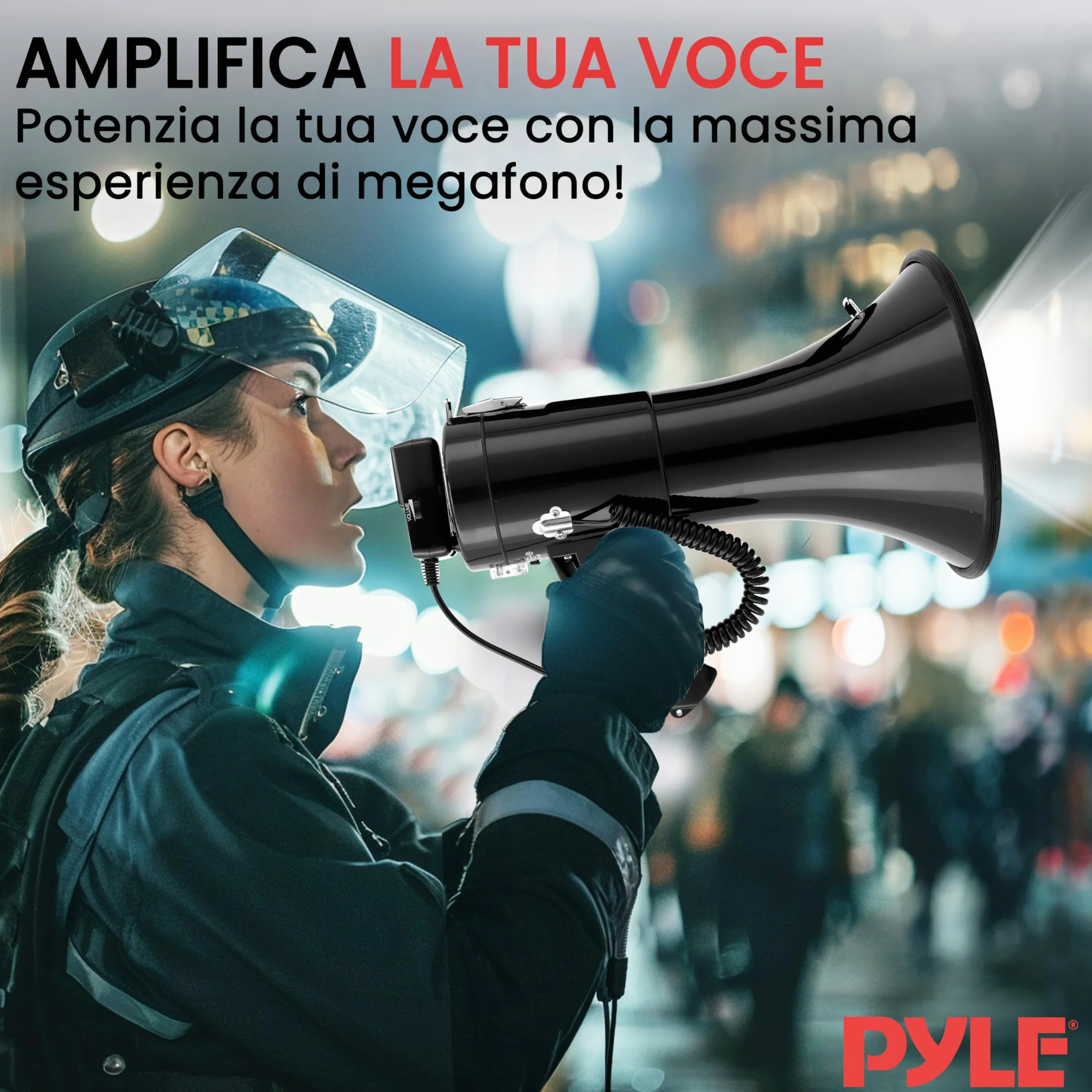 Pyle Megafono 50 Watt Portatile con Microfono, Sirena Allarme e Volume Regolabile