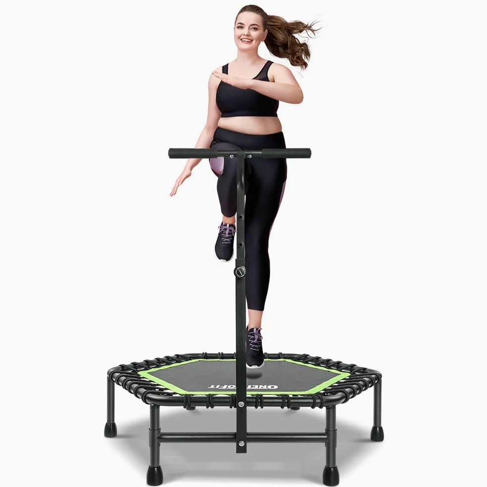 ONETWOFIT 107/114cm trampolino a rimbalzo per adulti, mini trampolino silenzioso per esercizi indoor, trampoline fitness con rimbalzo bungee