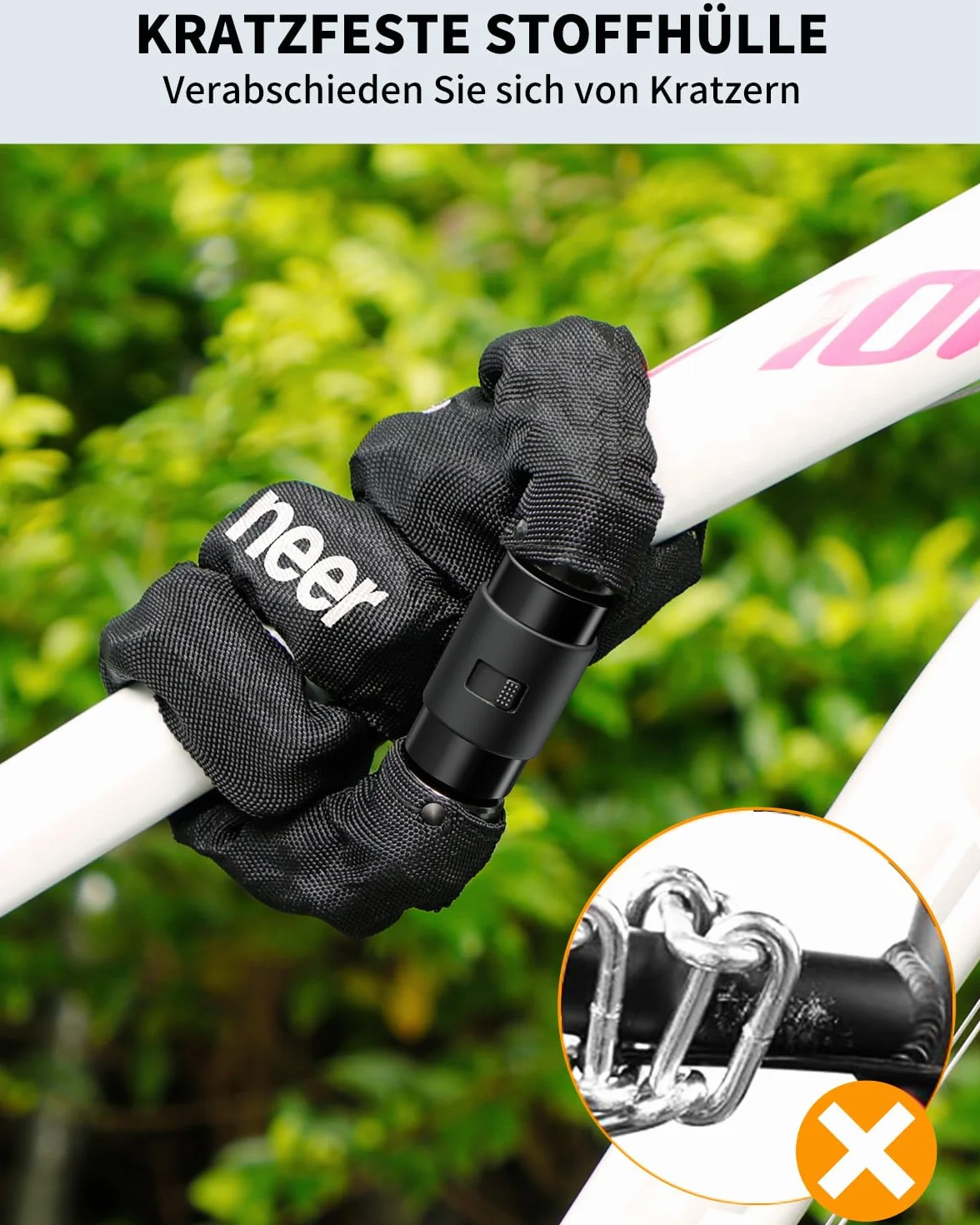 Sportneer Lucchetto Bici Catena 8mm 100cm Antifurto Acciaio Temprato con 2 Chiavi