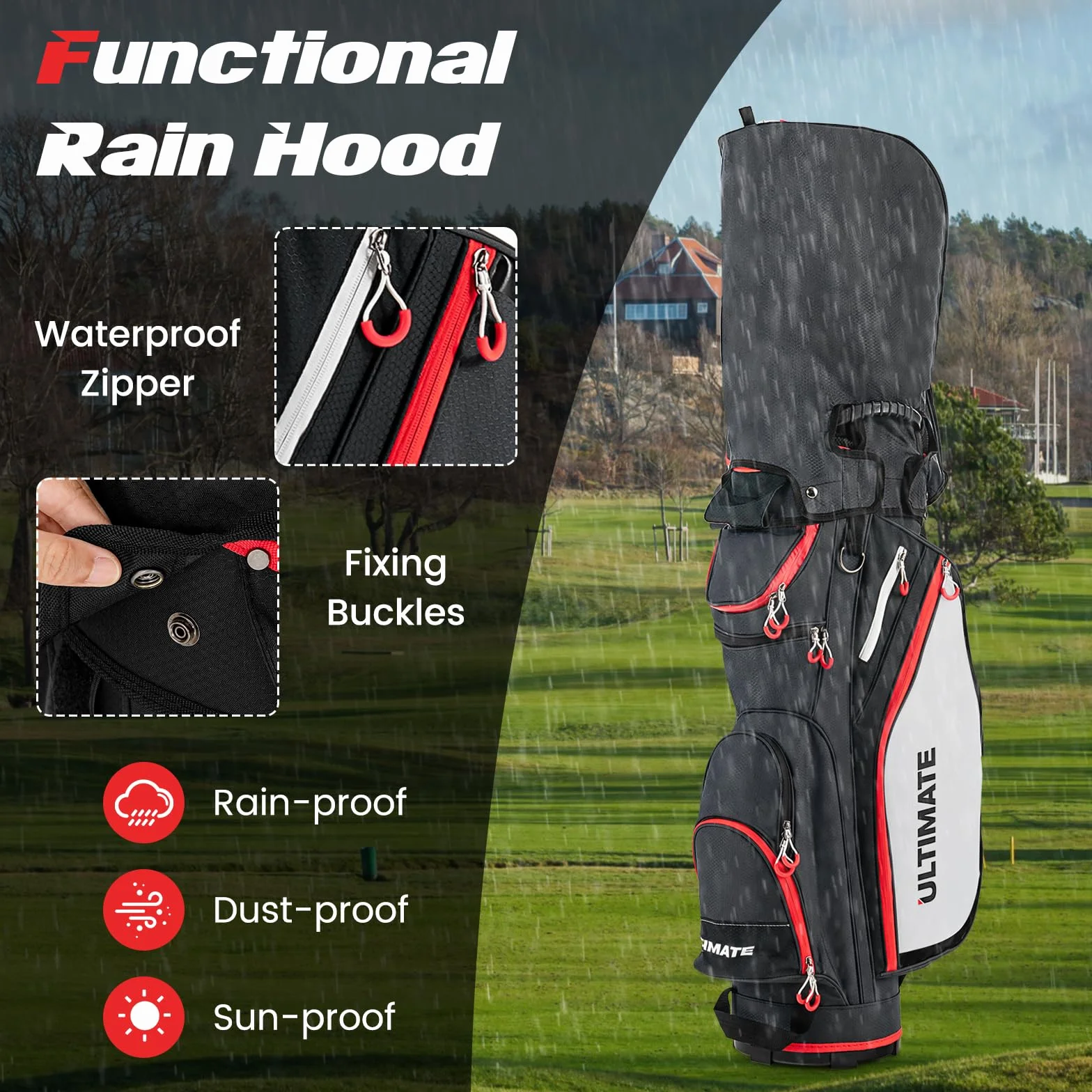 LIFEZEAL Borsa da Golf con 14 Divisori, 8 Tasche e Copertura Antipioggia