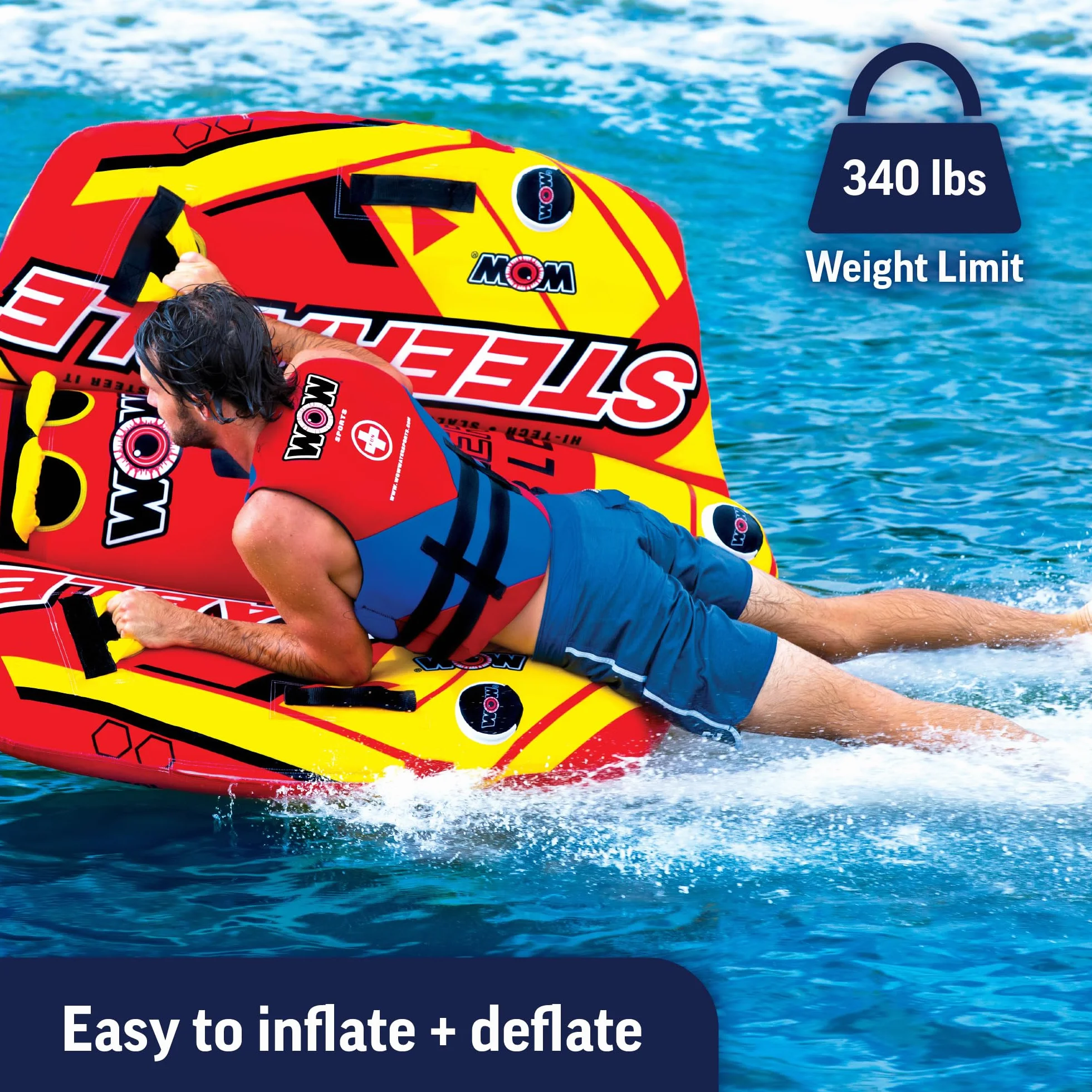WOW Sports Take Control of The Ride 1-2 Person Inflatable Tube for Boating Steerable 19-1090 Orange Standard