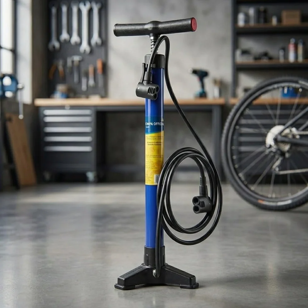 Pompa Officina A 3 Piedi Blu Bici Metallo Compatibile Valvole Presta Schrader Dunlop