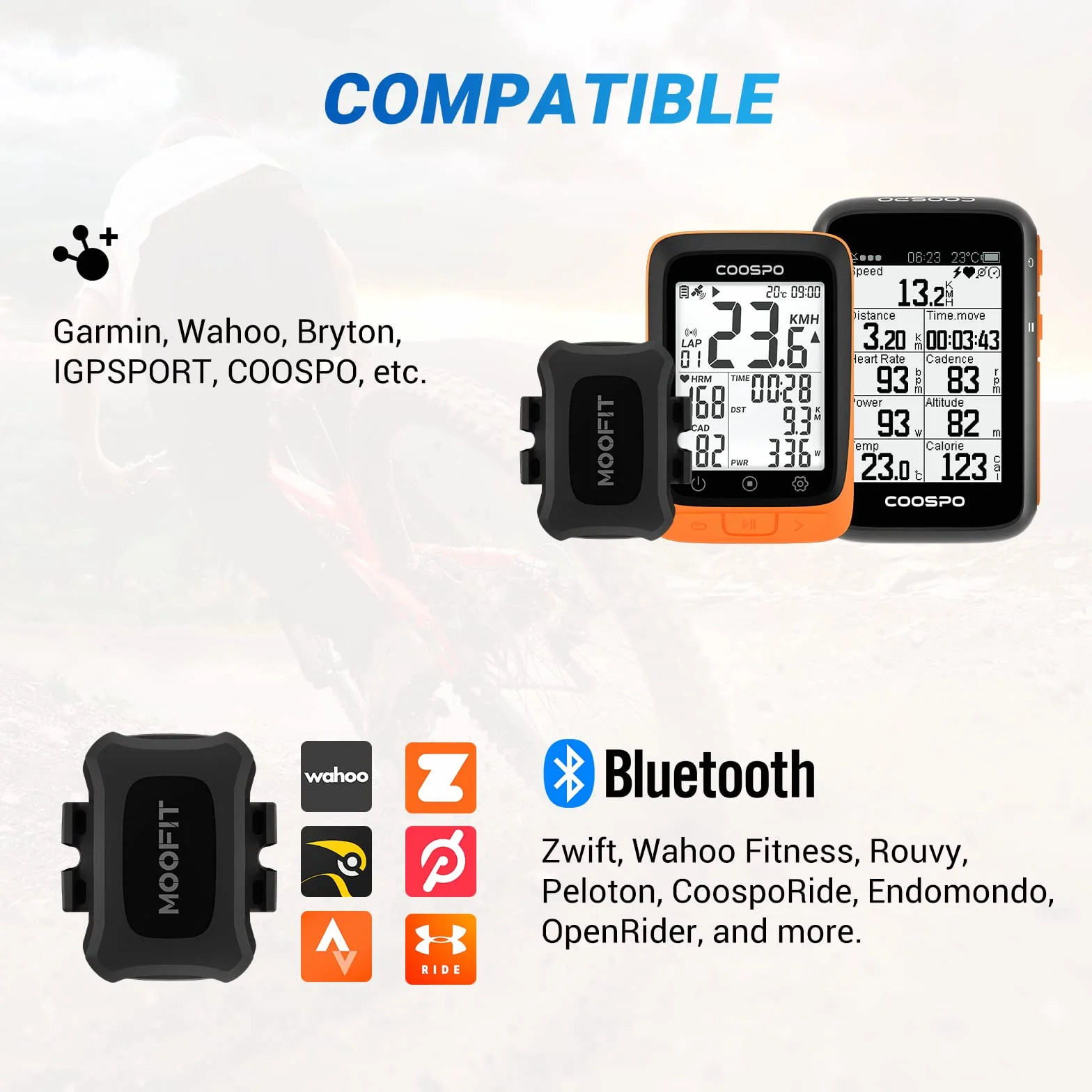 Moofit CS9 Sensore di cadenza/velocità per ciclismo Bluetooth/ANT+ IP67 impermeabile compatibile Wahoo Zwift Rouvy Peloton CoospoRide