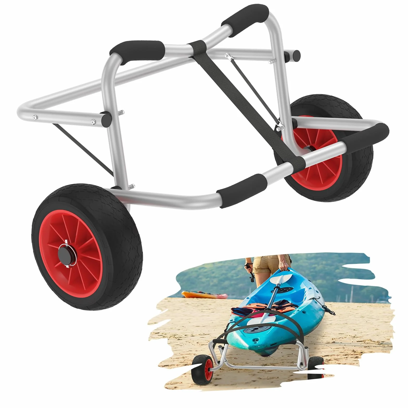 YRHome Carrello da kayak pieghevole in alluminio 100 kg 2 ruote poliuretano