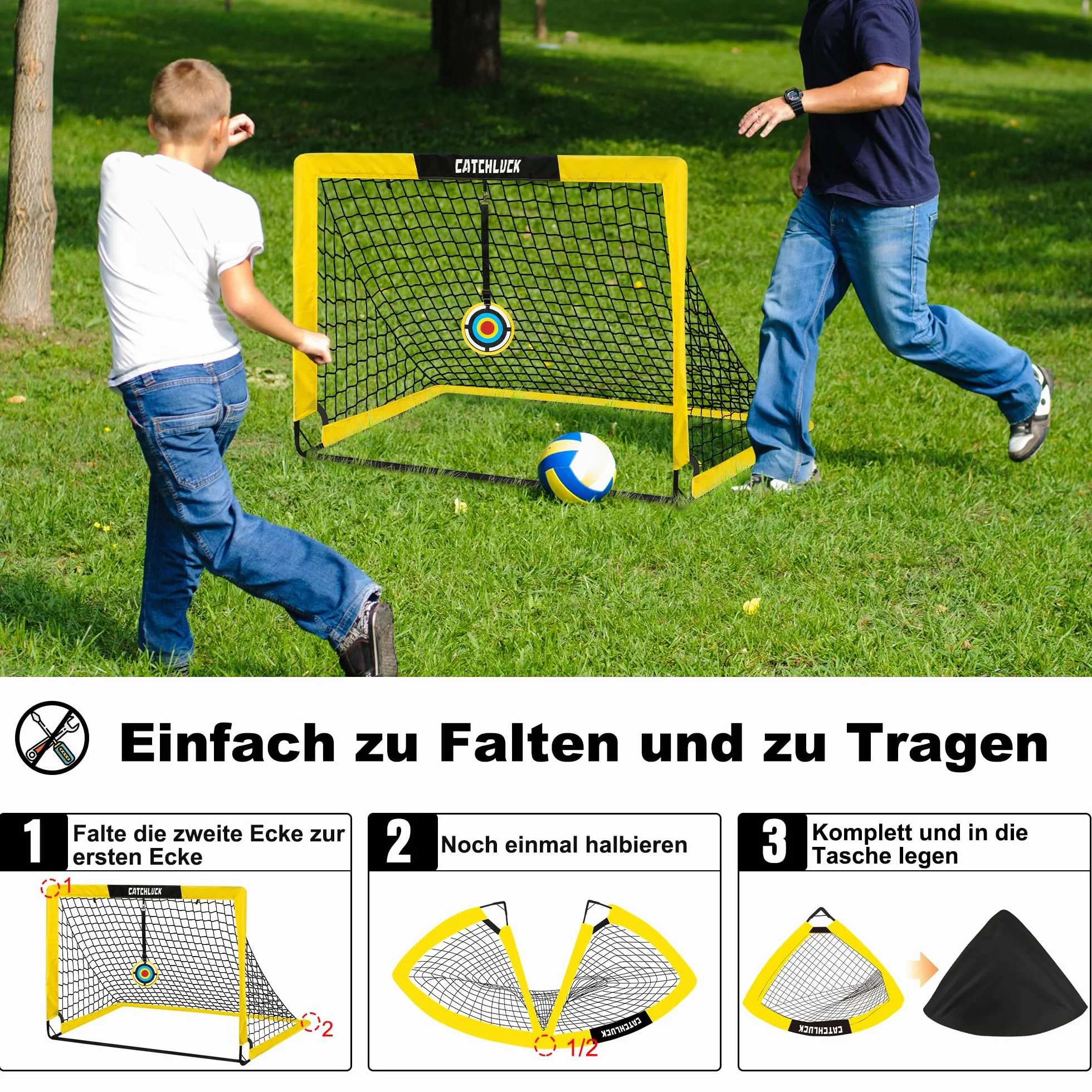 Set di 2 porte da calcio per giardino con coni, chiodi a U e borsa