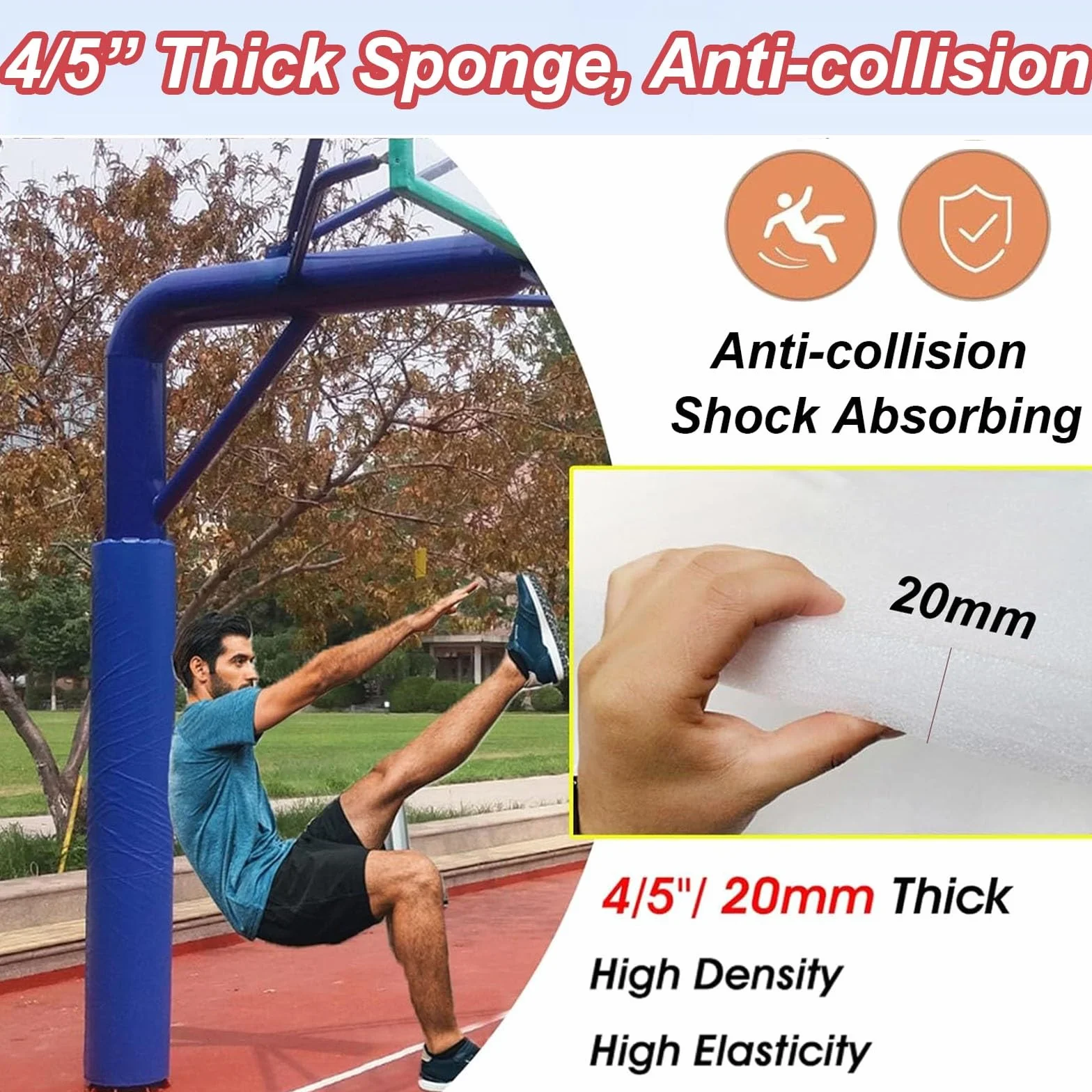 Cuscino per Palo di Basket Rivestimento Protettivo Esterno 150cm Altezza per Pali Metallici Rotondi