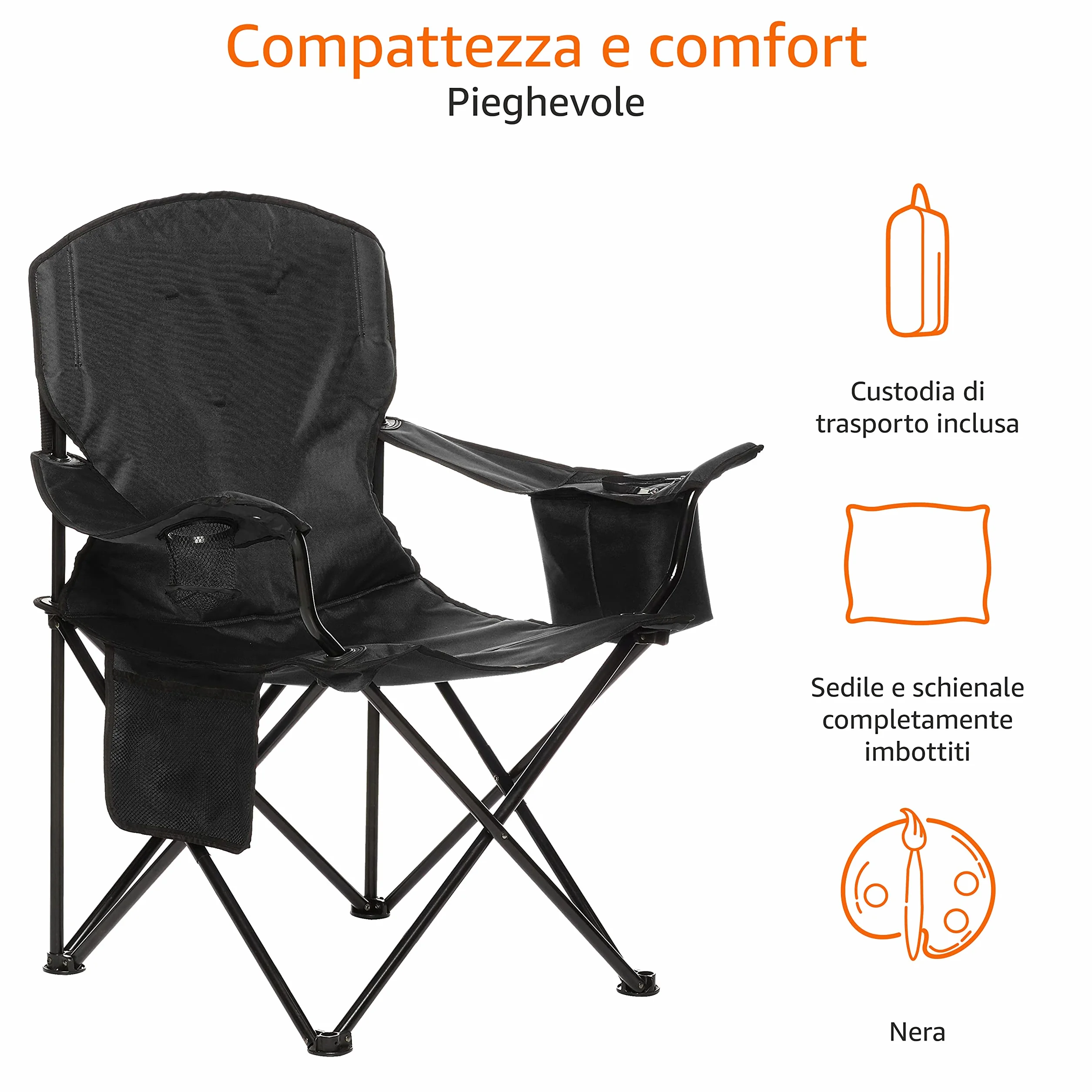 Amazon Basics Sedia da campeggio con tasca termica