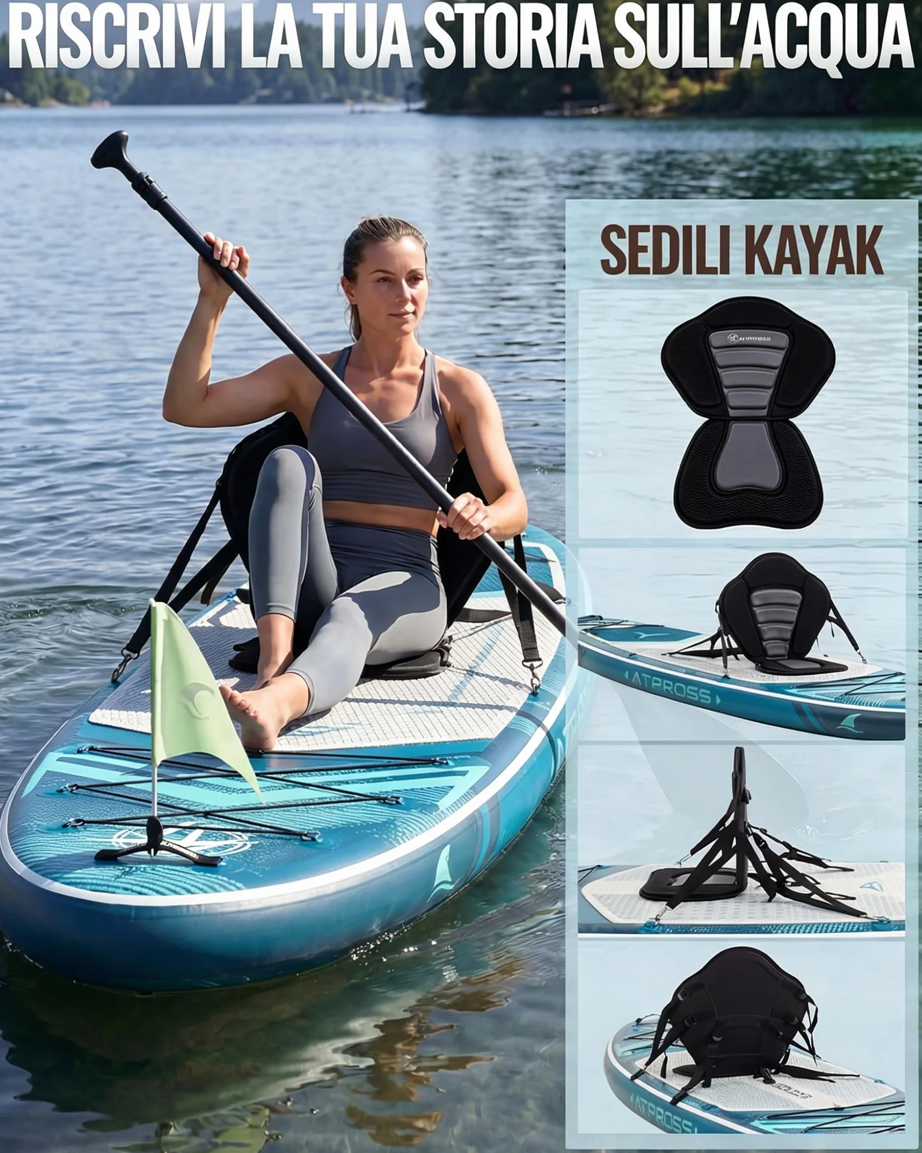 Tavola SUP Gonfiabile 320x84cm Stand Up Paddle Extra Largo per 2 Persone, Portata 200kg, Canoa Gonfiabile Stabile Antiscivolo