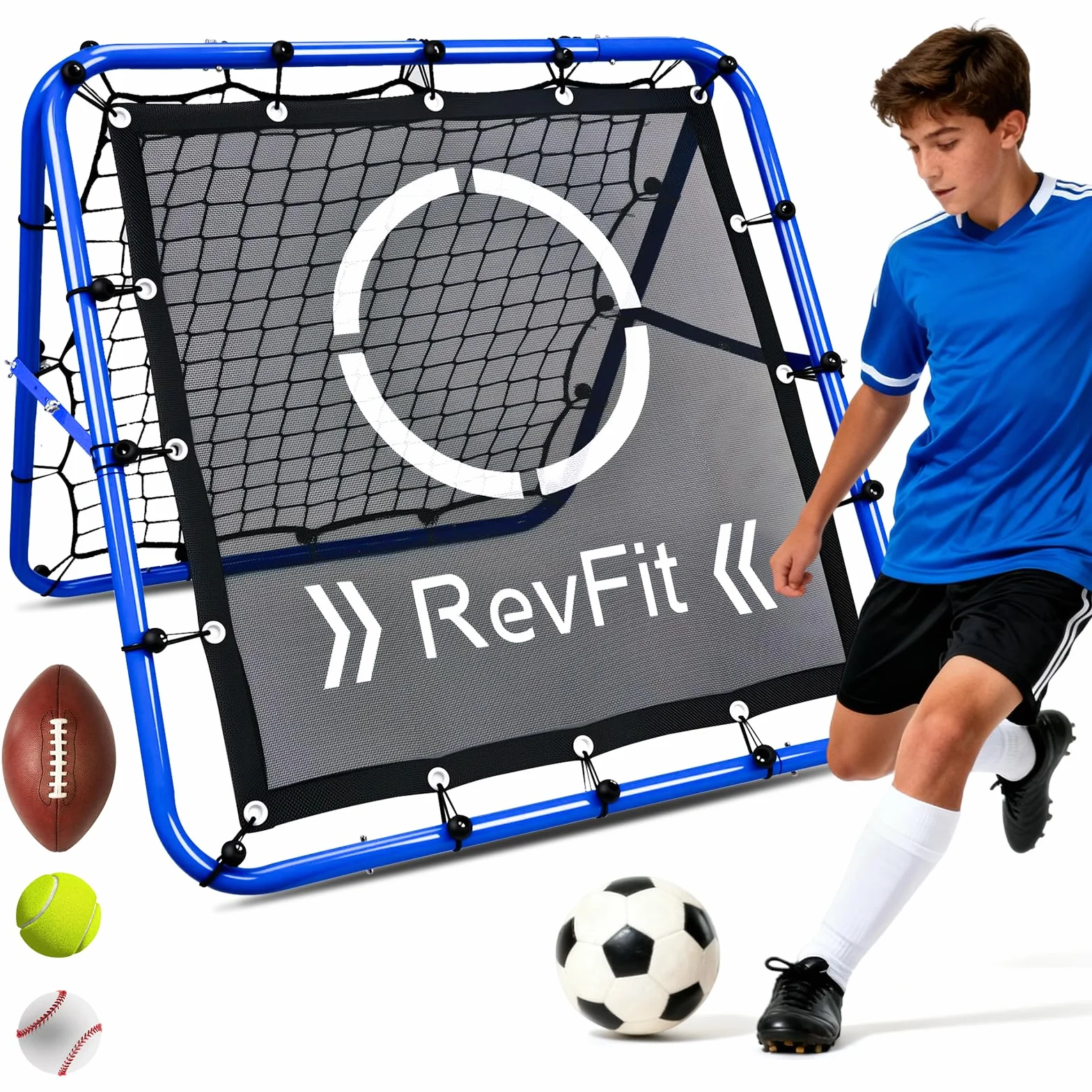 Rimbalzo Calcio Rete Rebounder regolabile su entrambi i lati con obiettivo per calcio, baseball, tennis, rugby - Rete da allenamento con robusto telaio in acciaio - 80/100/120 cm