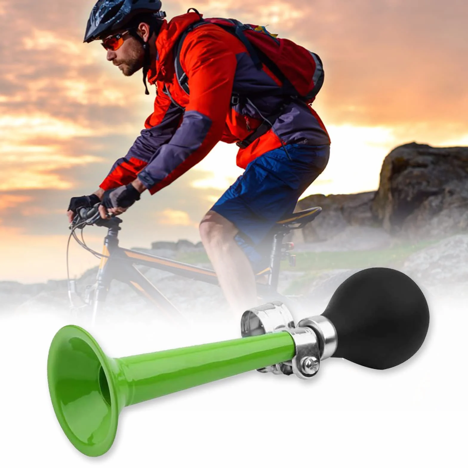 Clacson ad Aria per Bicicletta in Metallo 2 Pezzi Verde+Rosso con Morsetto Regolabile