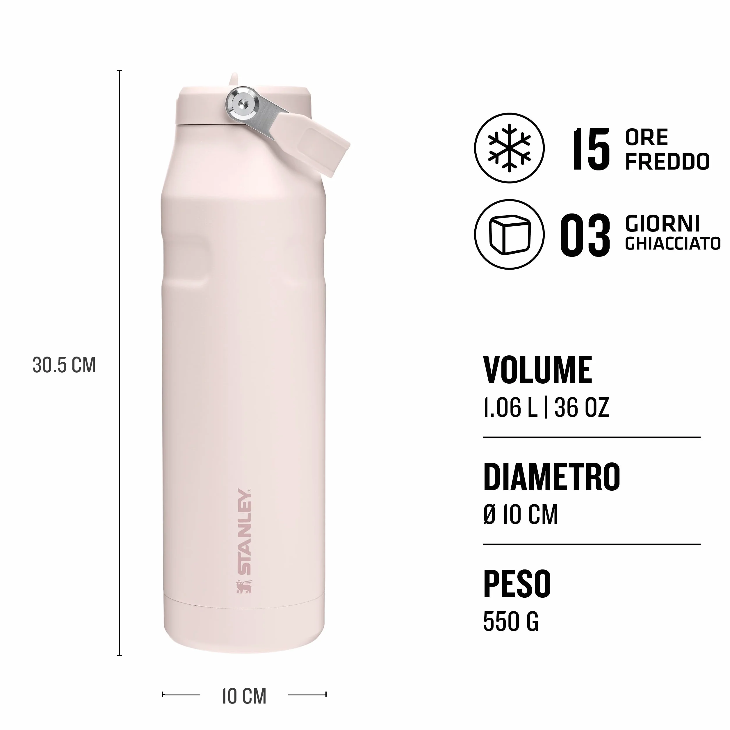 Stanley 1913 Flip Straw 2.0 Borraccia 1.06L Acciaio Inossidabile Senza BPA Rose Quartz