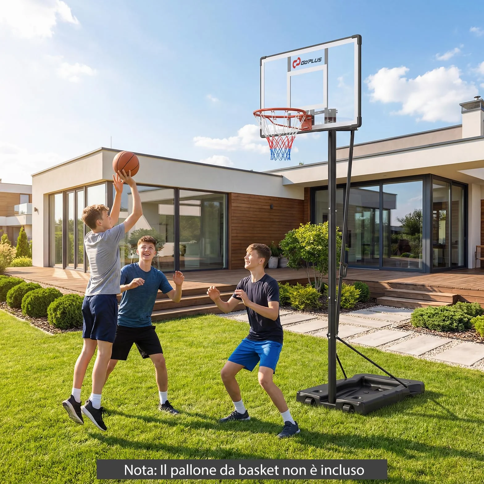 COSTWAY Canestro da Basket Portatile Altezza Regolabile 226-361 cm Tabellone Infrangibile Base Riempibile