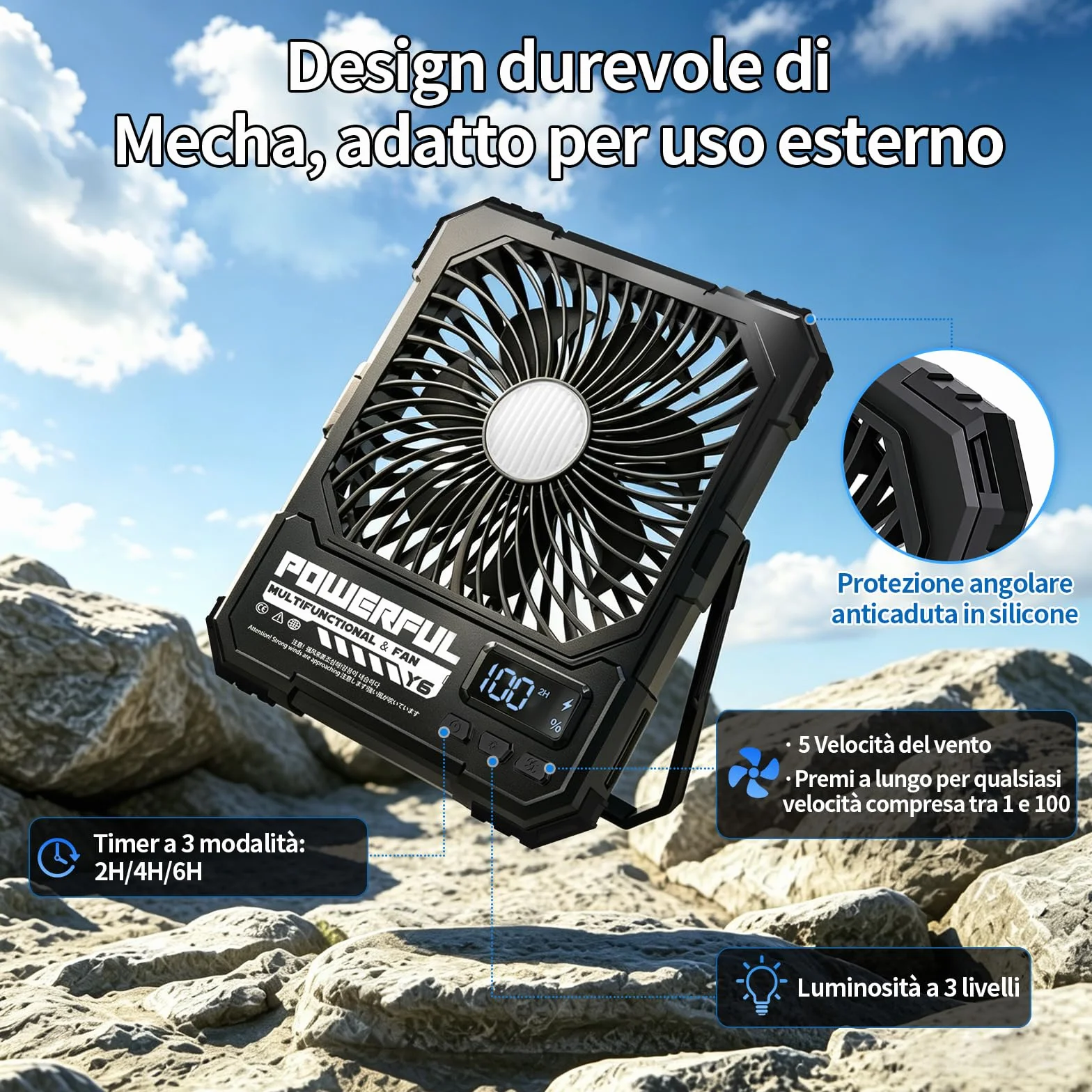 Ventilatore da Campeggio Portatile Alimentato a Batteria da 20000 mAh, Ventilatore da Viaggio Ricaricabile da 8 Pollici, Fino a 82 Ore di Durata Della Batteria, Adatto Per Camera da Letto, Esterno
