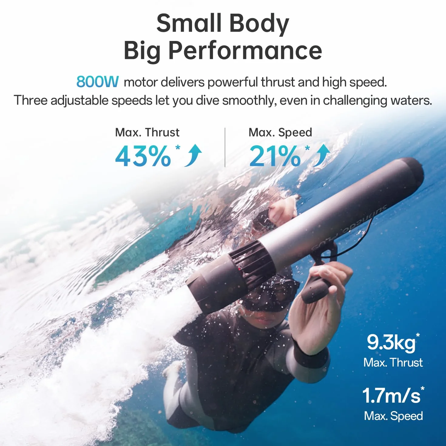 Waydoo Subnado Plus Scooter Subacqueo 800W 144W 60 Minuti Leggero Portatile Ricarica Rapida Bidirezionale