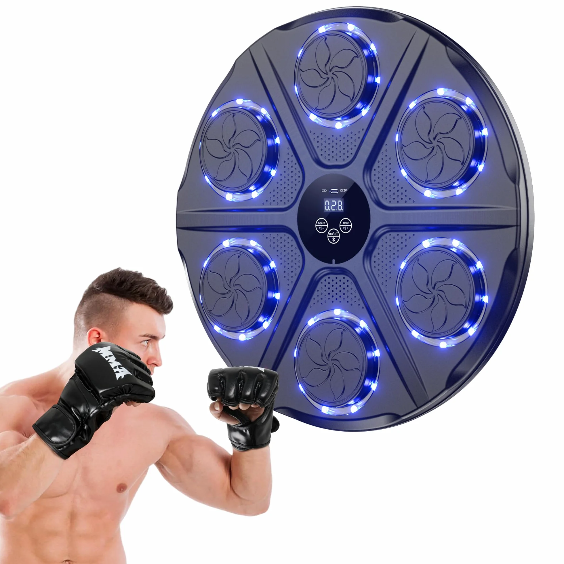 Music Boxing Machine Adulti - 12 modalità di velocità Macchina da BOXEN Musical Pugile con Guanti da Boxe - LED Musica Bluetooth Boxe Allenamento per Casa
