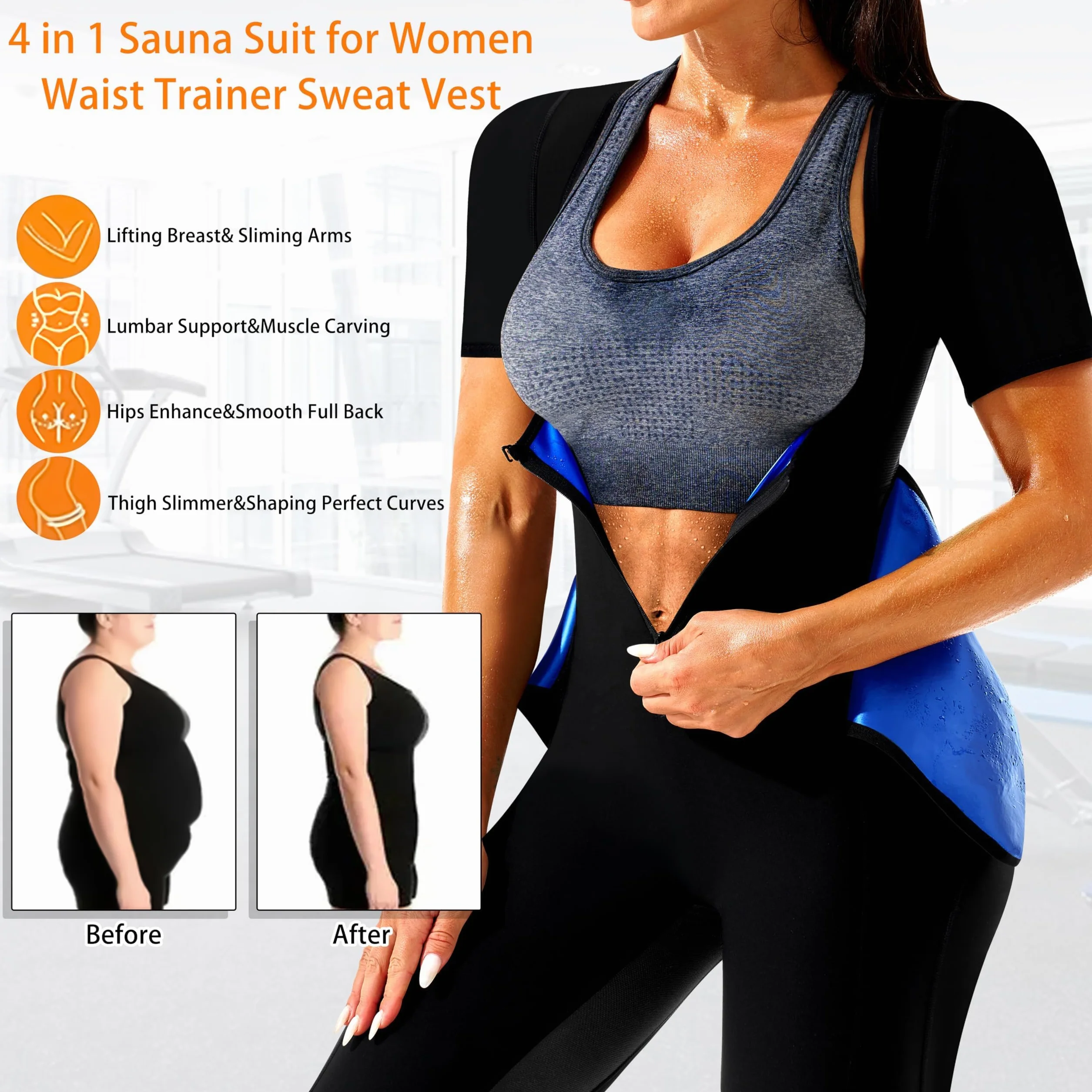 Tuta da sauna dimagrante 4 in 1 per donna modellante corpo con pantaloncini